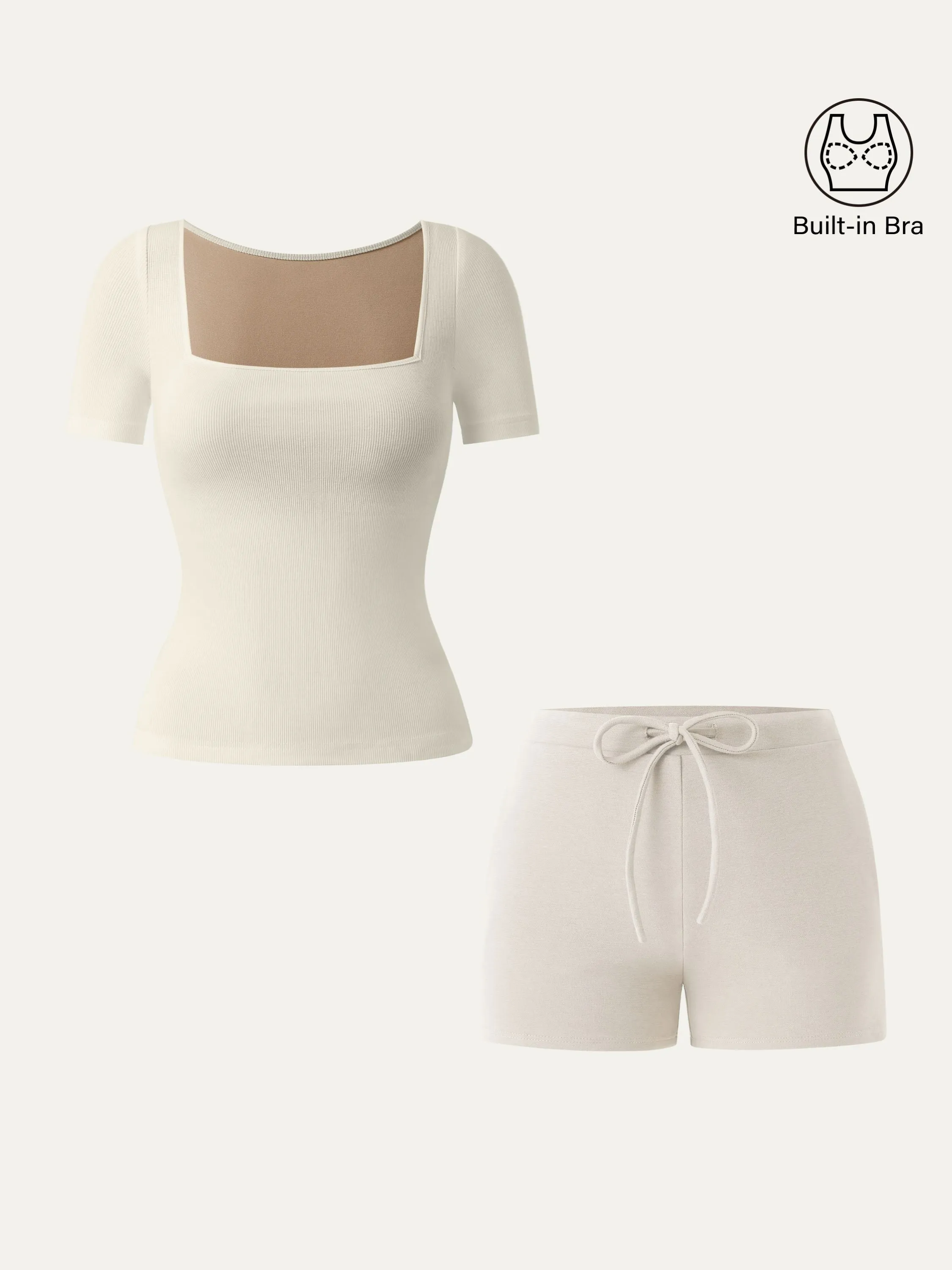 2Pcs Set Square Neck Cotton Brami & Mid Rise Pull-on Shorts sold by ogl move product image thumbnail 3