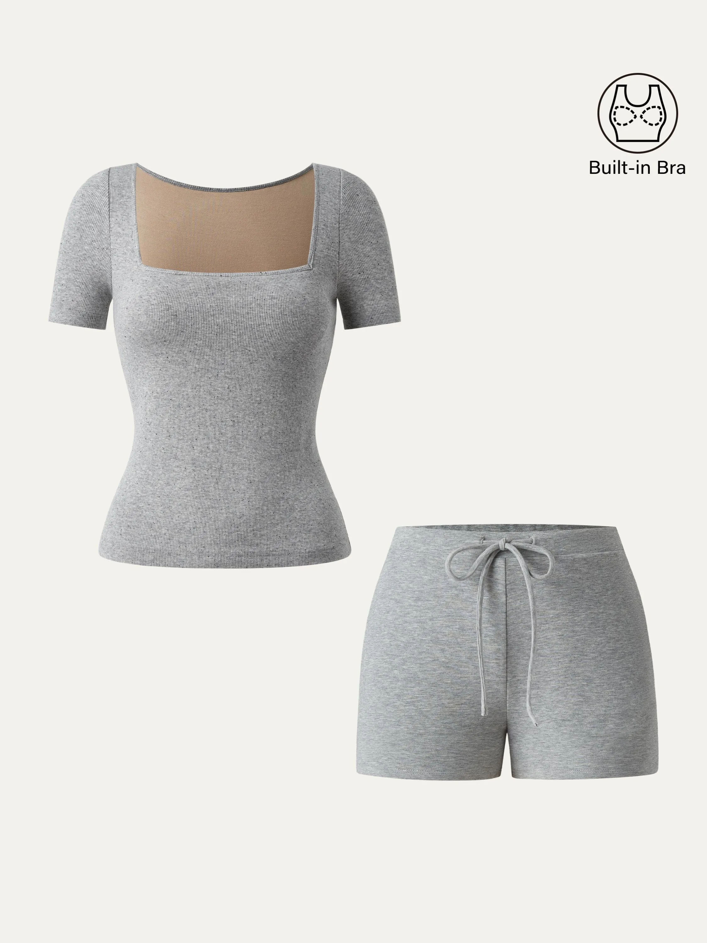 2Pcs Set Square Neck Cotton Brami & Mid Rise Pull-on Shorts sold by ogl move product image thumbnail 2