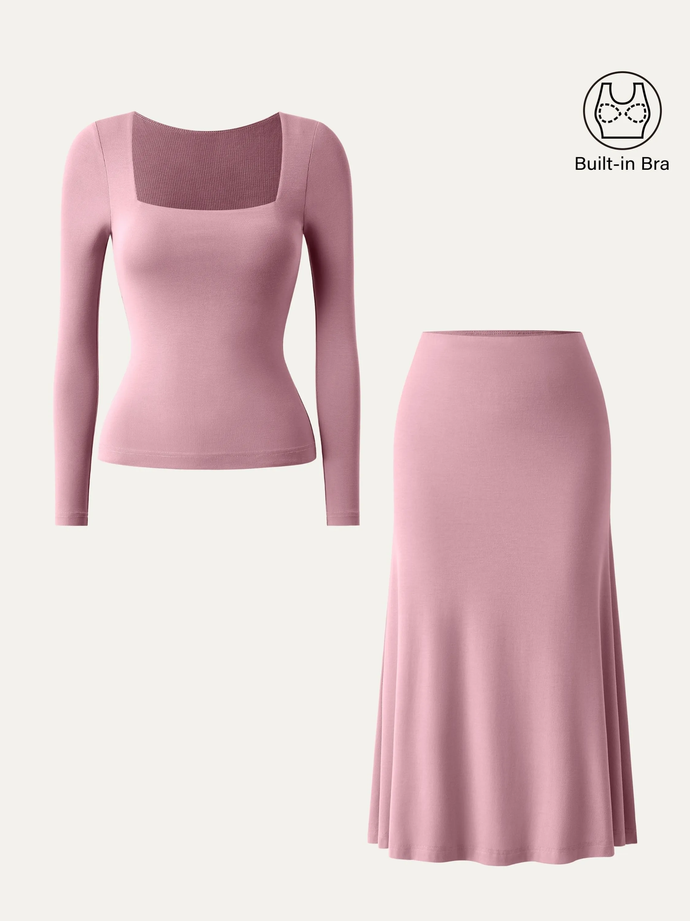 2Pcs Set Square Neck New Airy Brami & Breezy Pull-on Midi Skirt sold by ogl move product image thumbnail 2