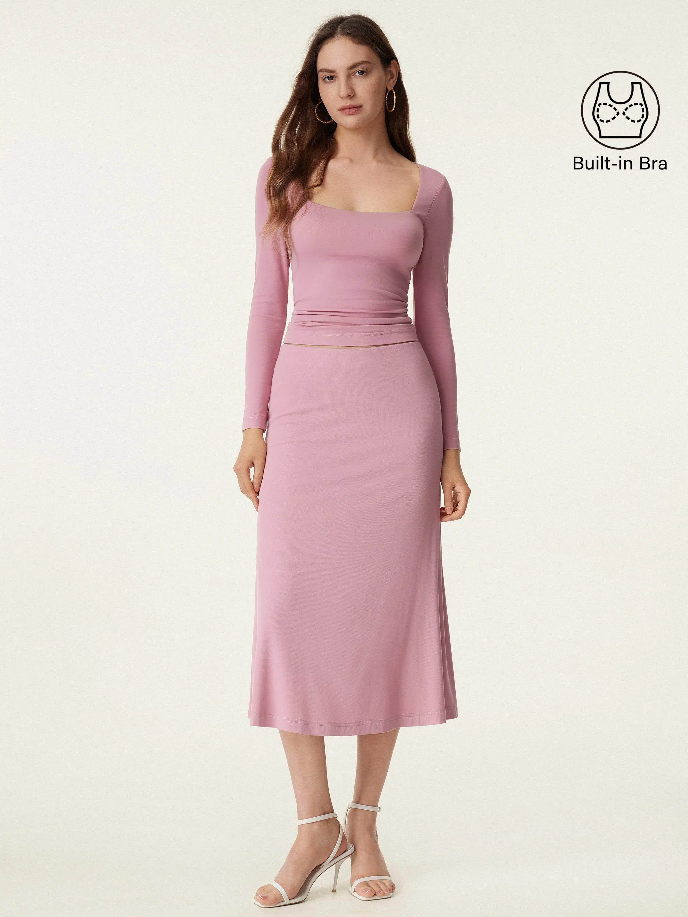 2Pcs Set Square Neck New Airy Brami & Breezy Pull-on Midi Skirt sold by ogl move