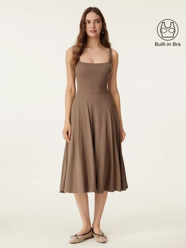 Square Neck Flowy New Airy Brami Midi Dress sold by OGLmove