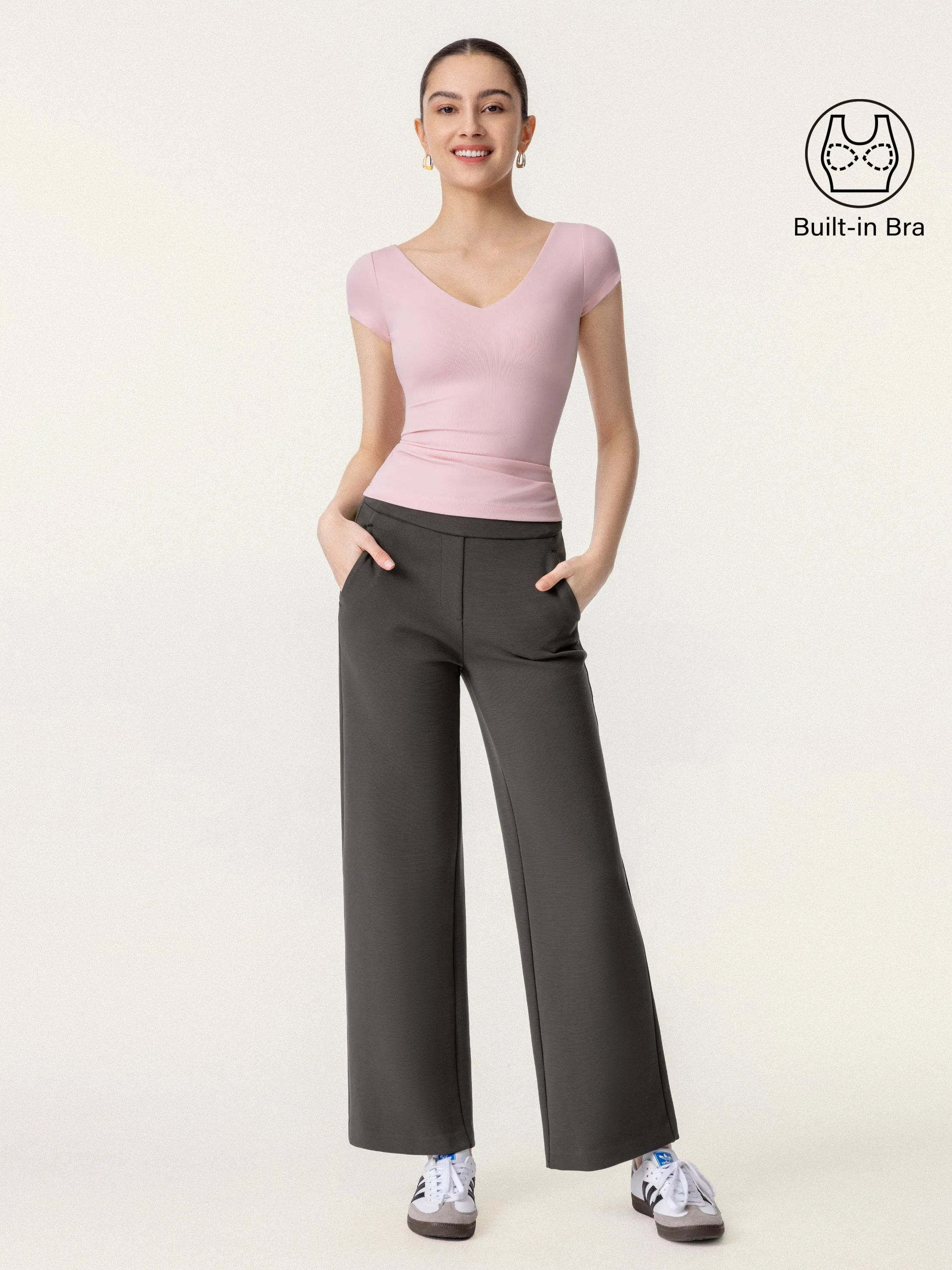 2Pcs Set V-neck Brami & Mid Rise Pull-on Straight Leg Pant sold by ogl move