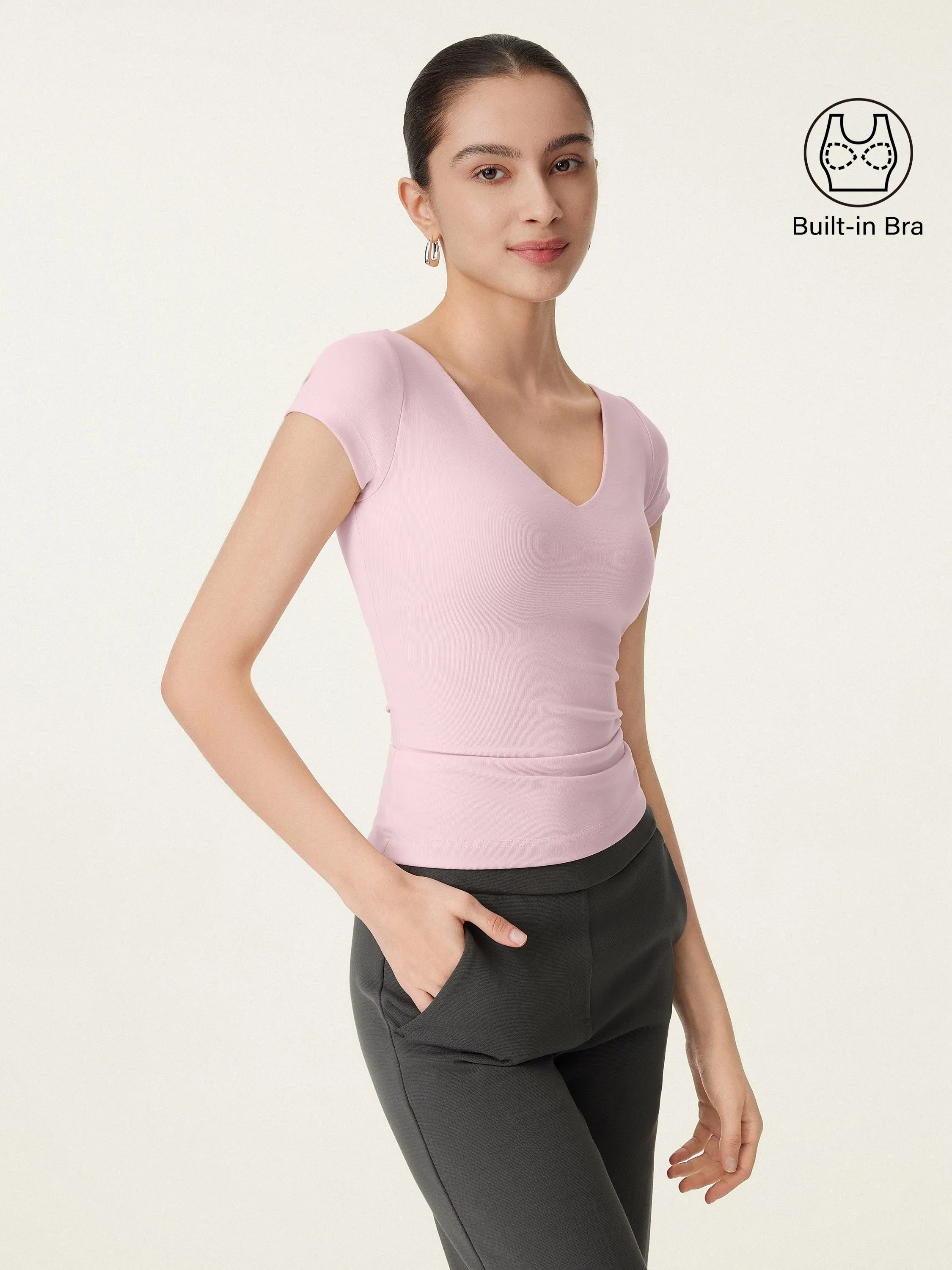 2Pcs Set V-neck Brami & Mid Rise Pull-on Straight Leg Pant sold by ogl move product image thumbnail 3