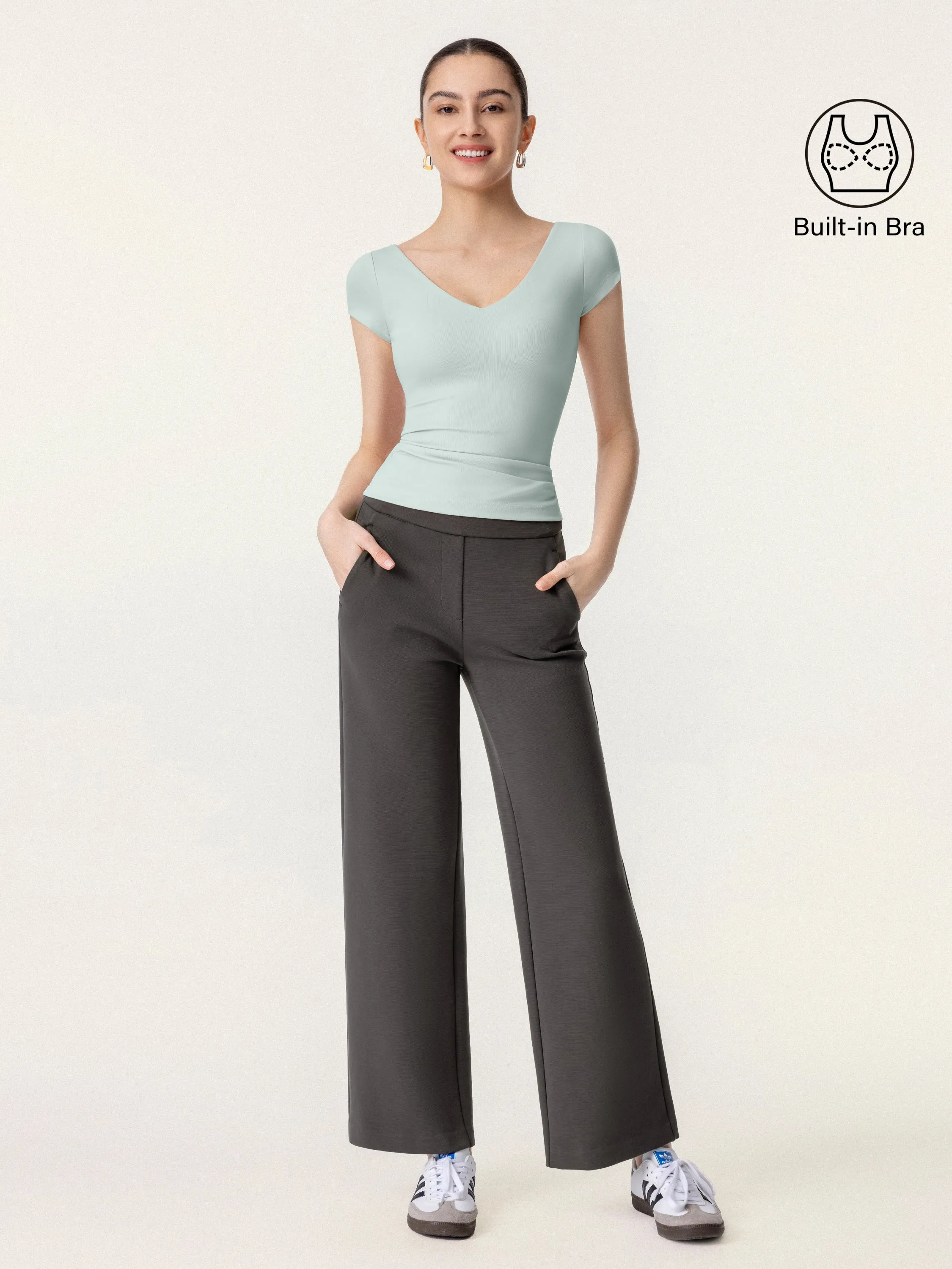 2Pcs Set V-neck Brami & Mid Rise Pull-on Straight Leg Pant sold by ogl move product image thumbnail 5