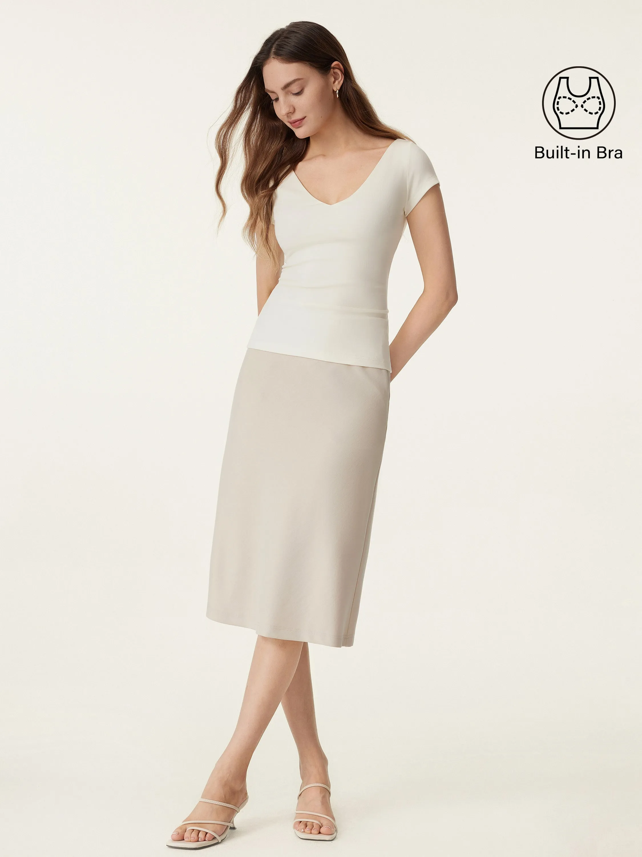 2Pcs Set V-neck Brami & A-line Midi Skirt with Pockets sold by ogl move