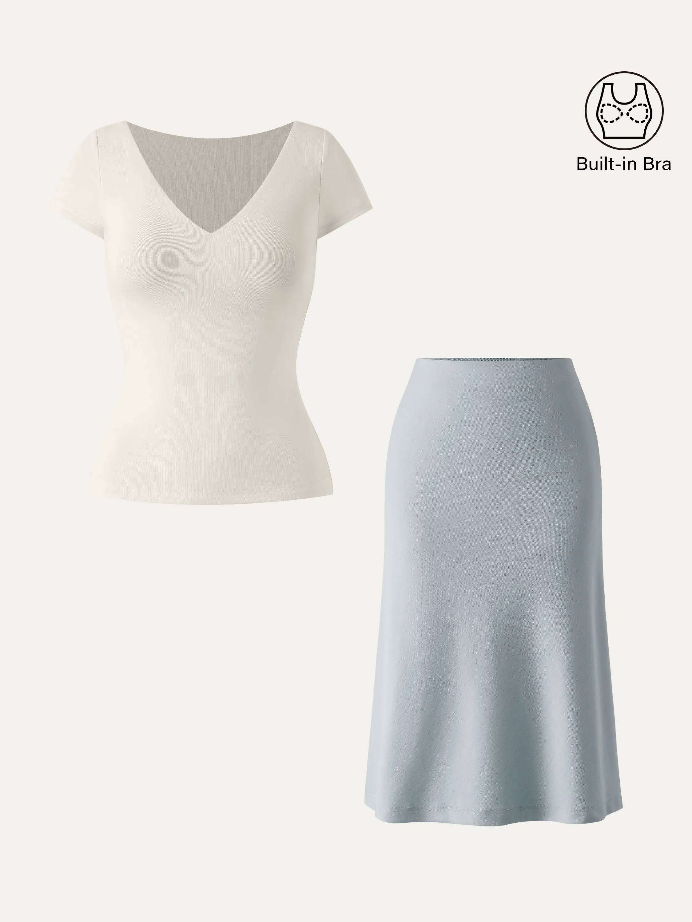 2Pcs Set V-neck Brami & A-line Midi Skirt with Pockets sold by ogl move product image thumbnail 5