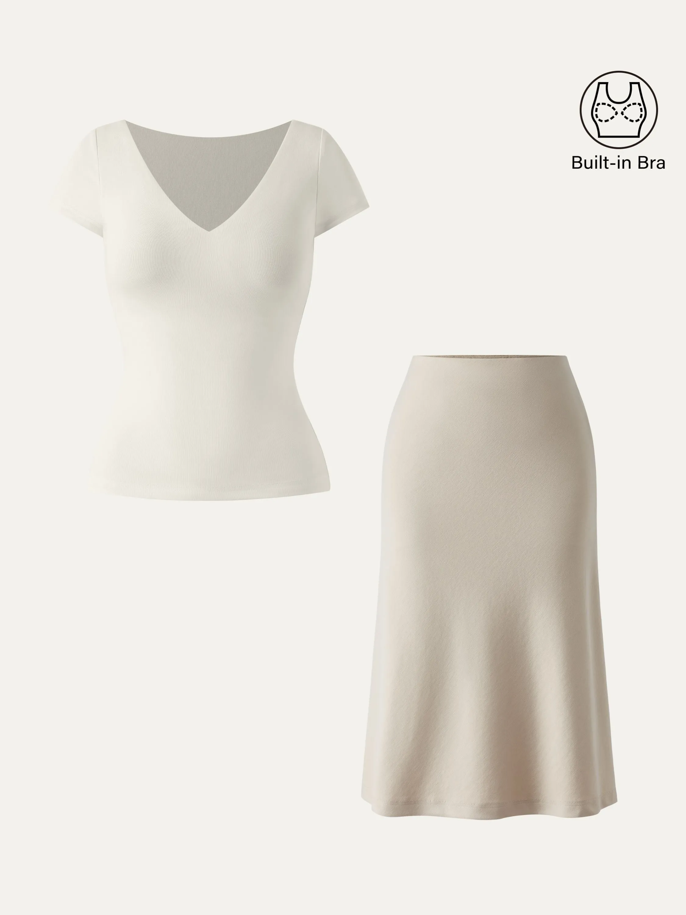 2Pcs Set V-neck Brami & A-line Midi Skirt with Pockets sold by ogl move product image thumbnail 2