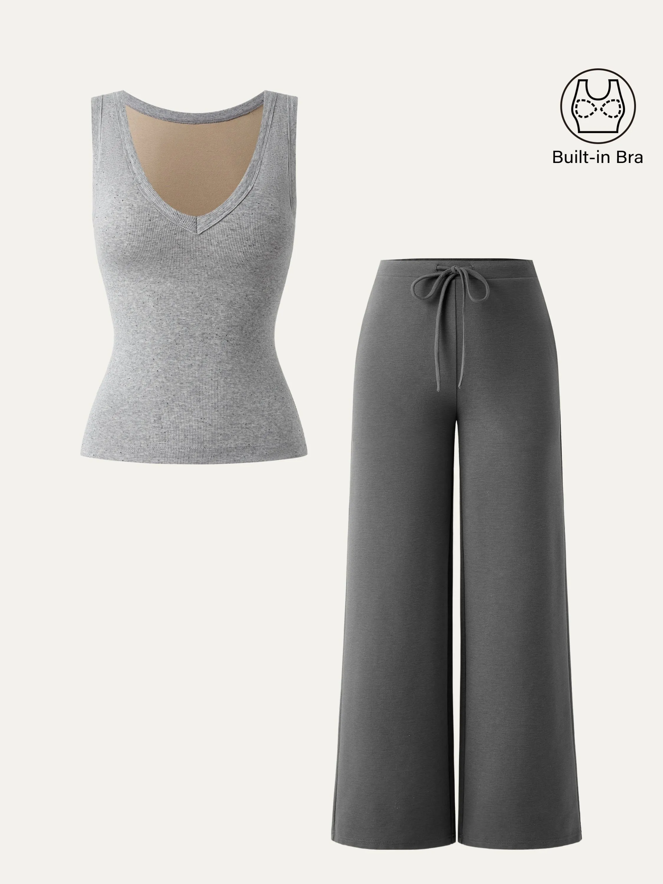 2Pcs Set V-neck Brami Tank & Mid Rise Wide Leg Pant sold by ogl move product image thumbnail 2
