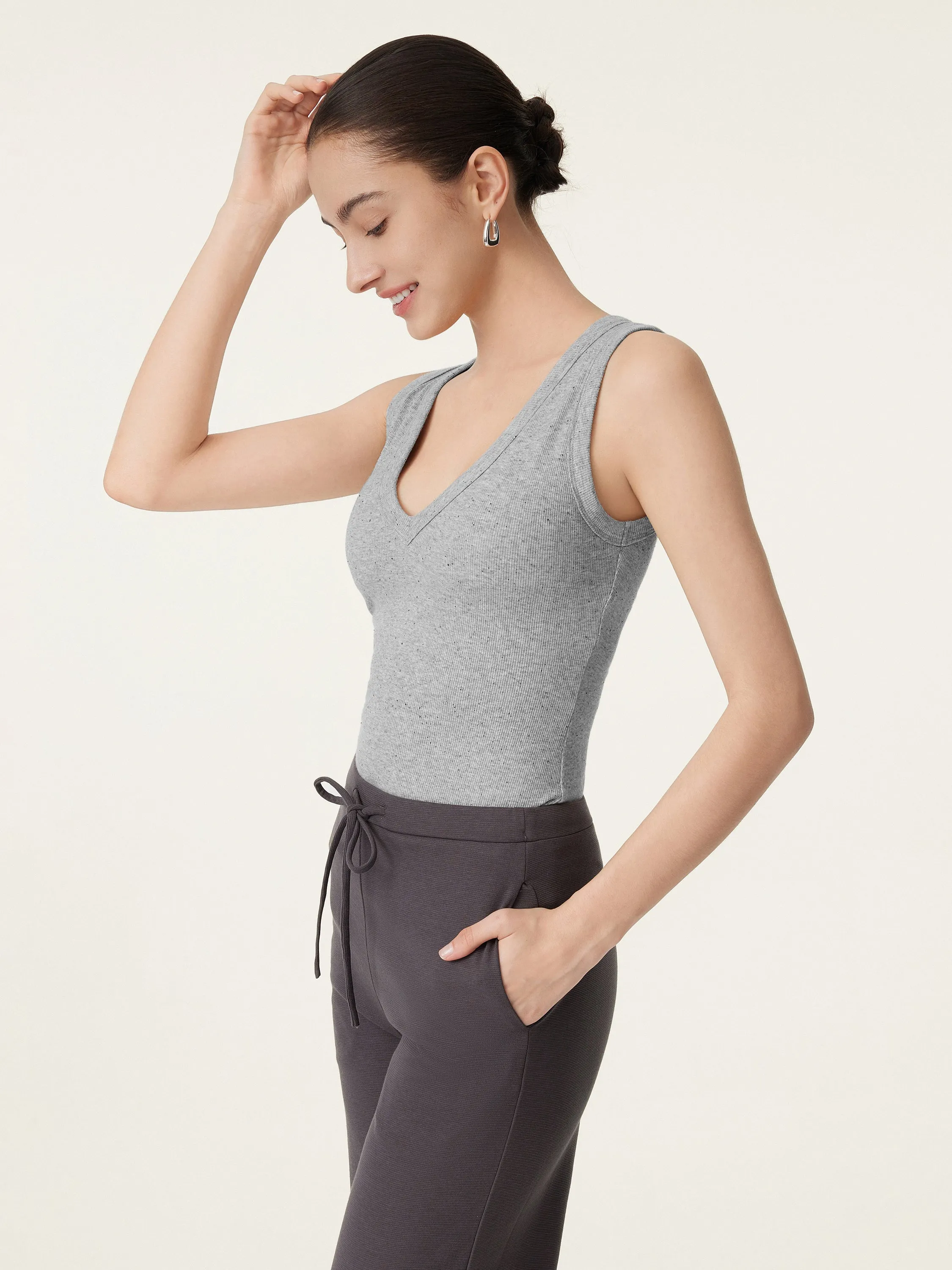 2Pcs Set V-neck Brami Tank & Mid Rise Wide Leg Pant sold by ogl move product image thumbnail 4