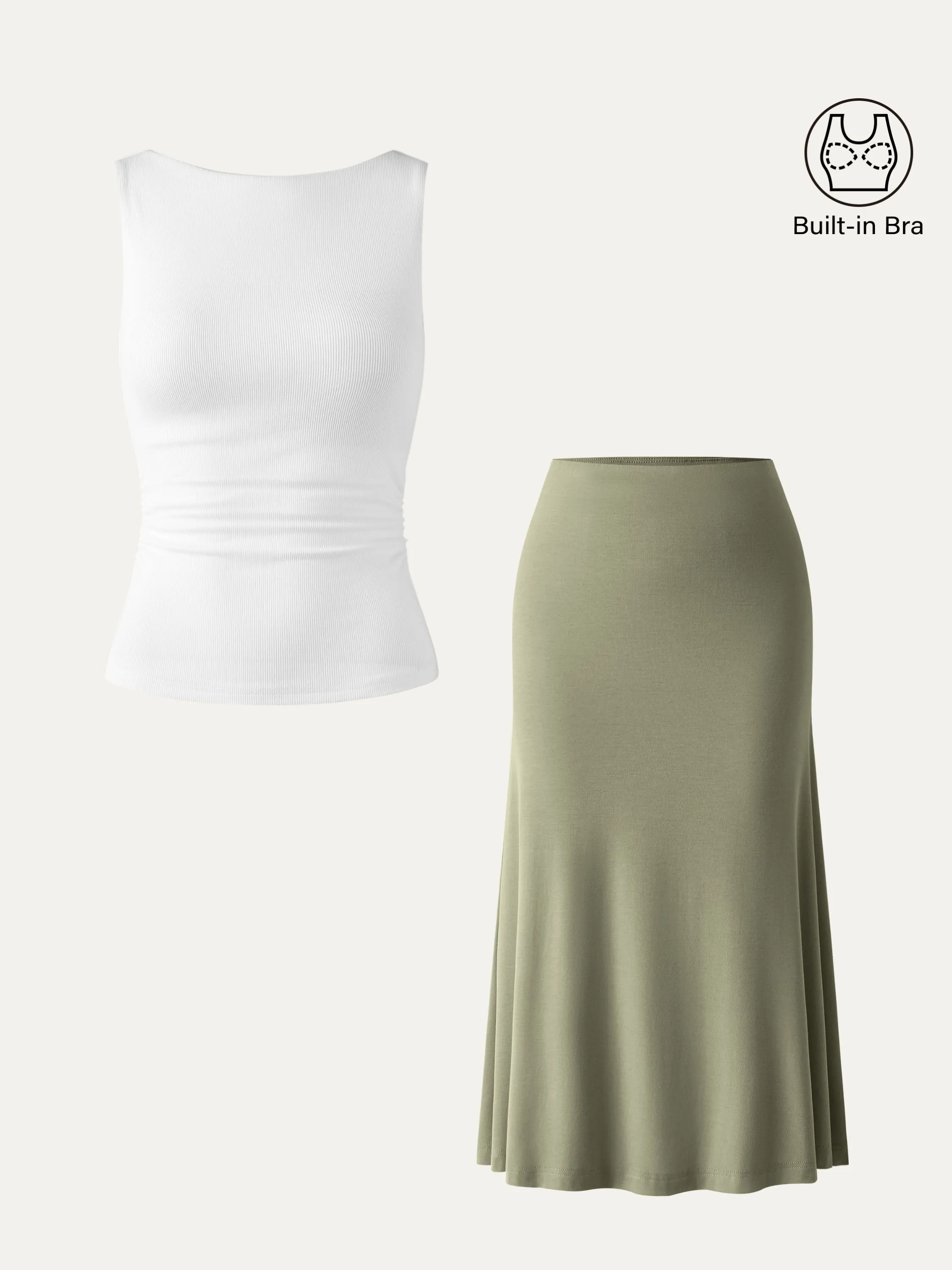 2Pcs Set Open-Back Brami Tank & Breezy Pull-on Midi Skirt sold by ogl move product image thumbnail 2