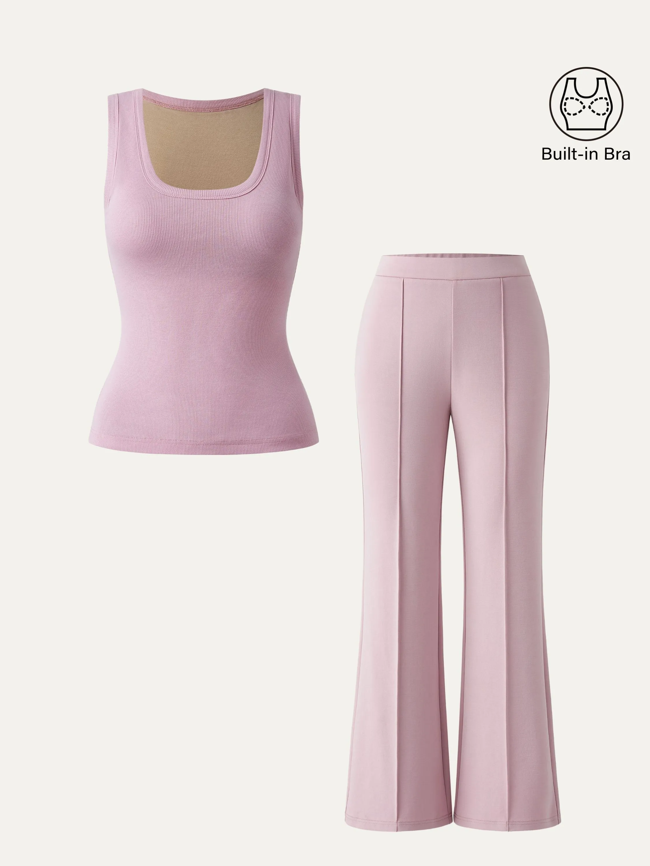 2Pcs Set Scoop Neck Brami Tank & Mid Rise Pull-on Flare Pant sold by ogl move product image thumbnail 2