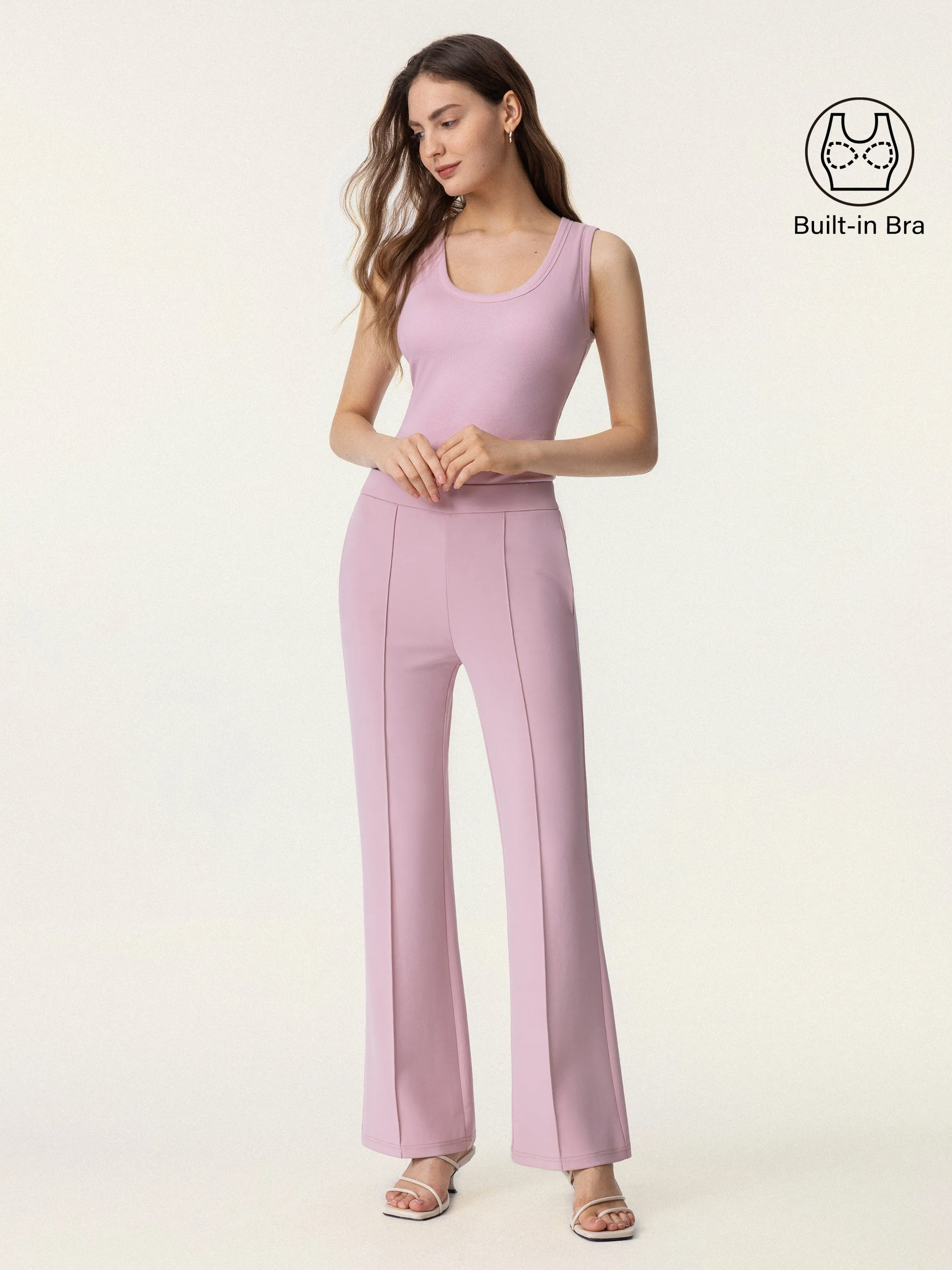2Pcs Set Scoop Neck Brami Tank & Mid Rise Pull-on Flare Pant sold by ogl move