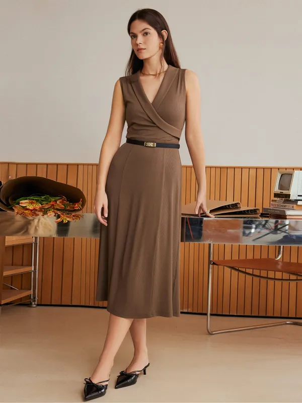 Collared Surplice Midi Sleeveless Dress sold by ogl move