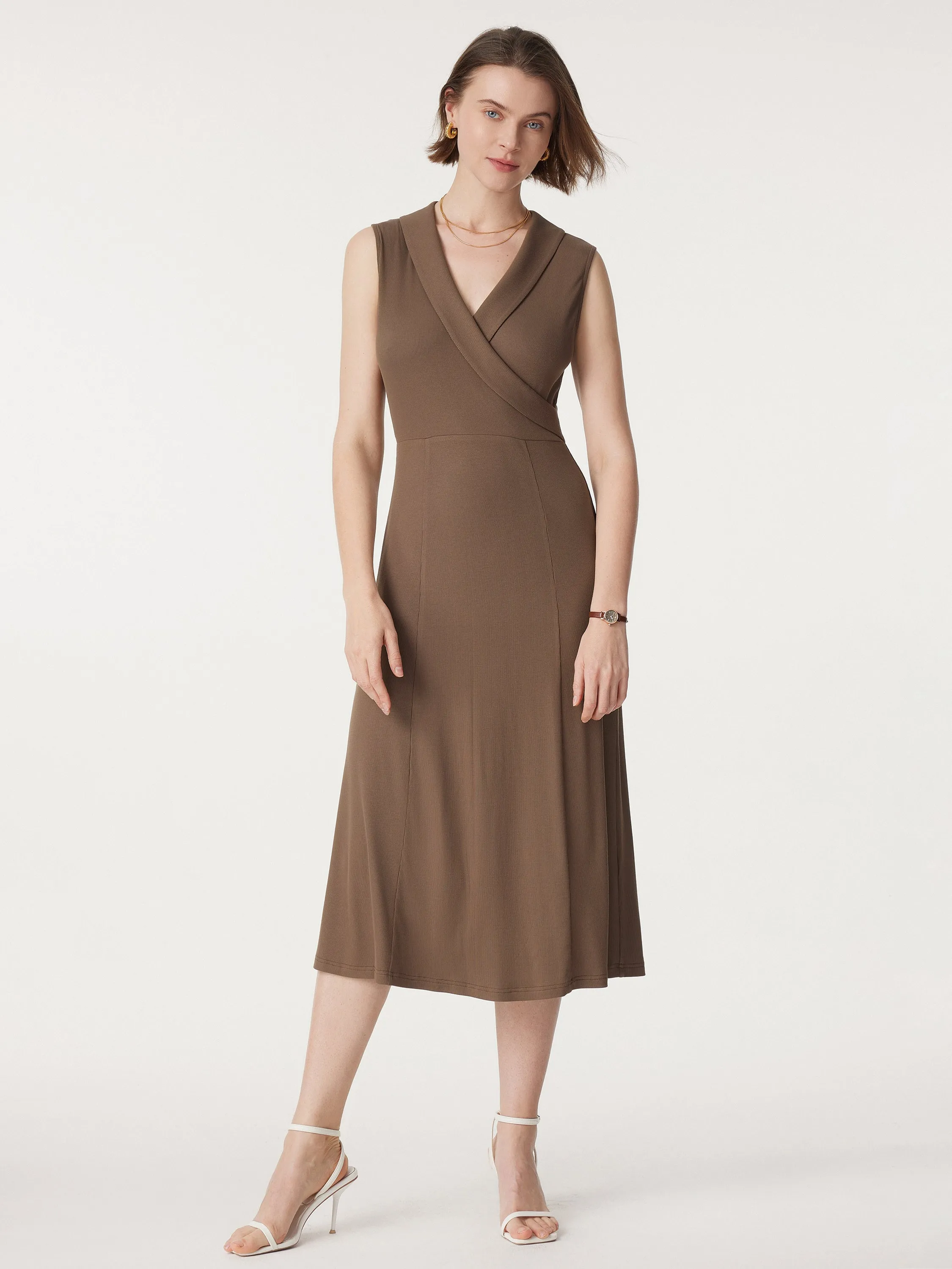 Collared Surplice Midi Sleeveless Dress sold by ogl move product image thumbnail 5