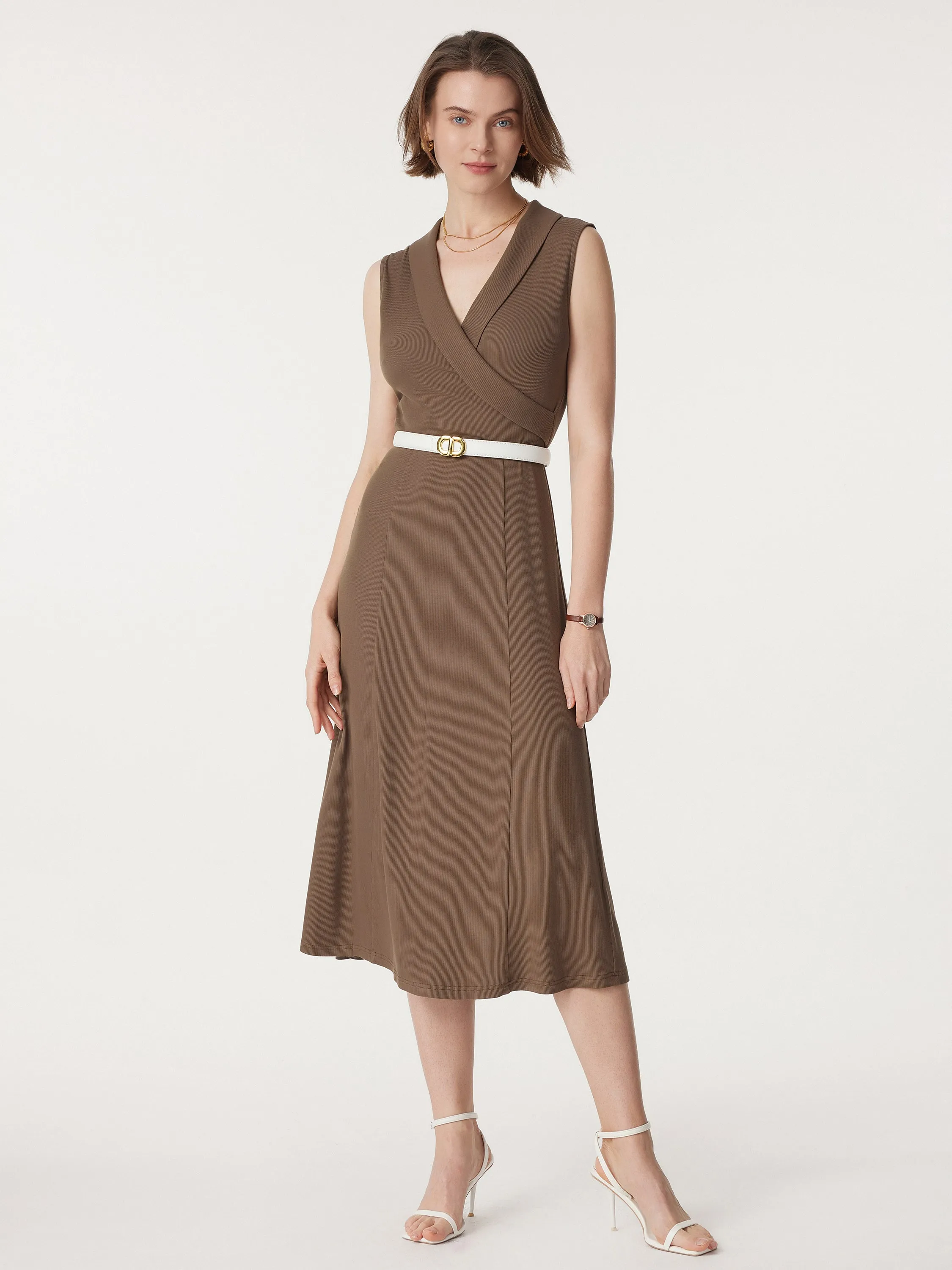 Collared Surplice Midi Sleeveless Dress sold by ogl move product image thumbnail 4