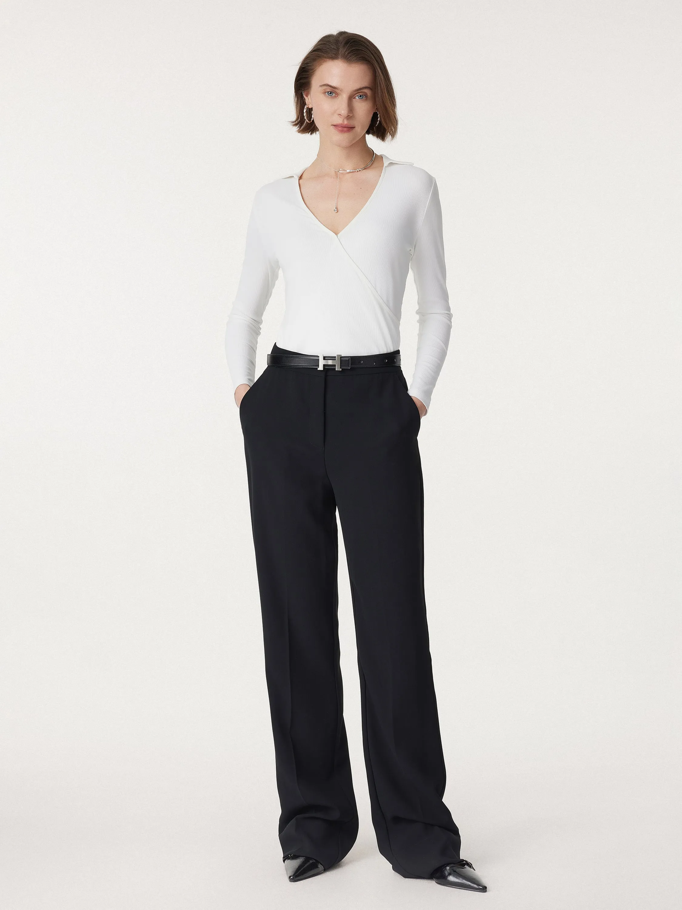 Collared V-neck Crossover Long Sleeve Top sold by ogl move product image thumbnail 3