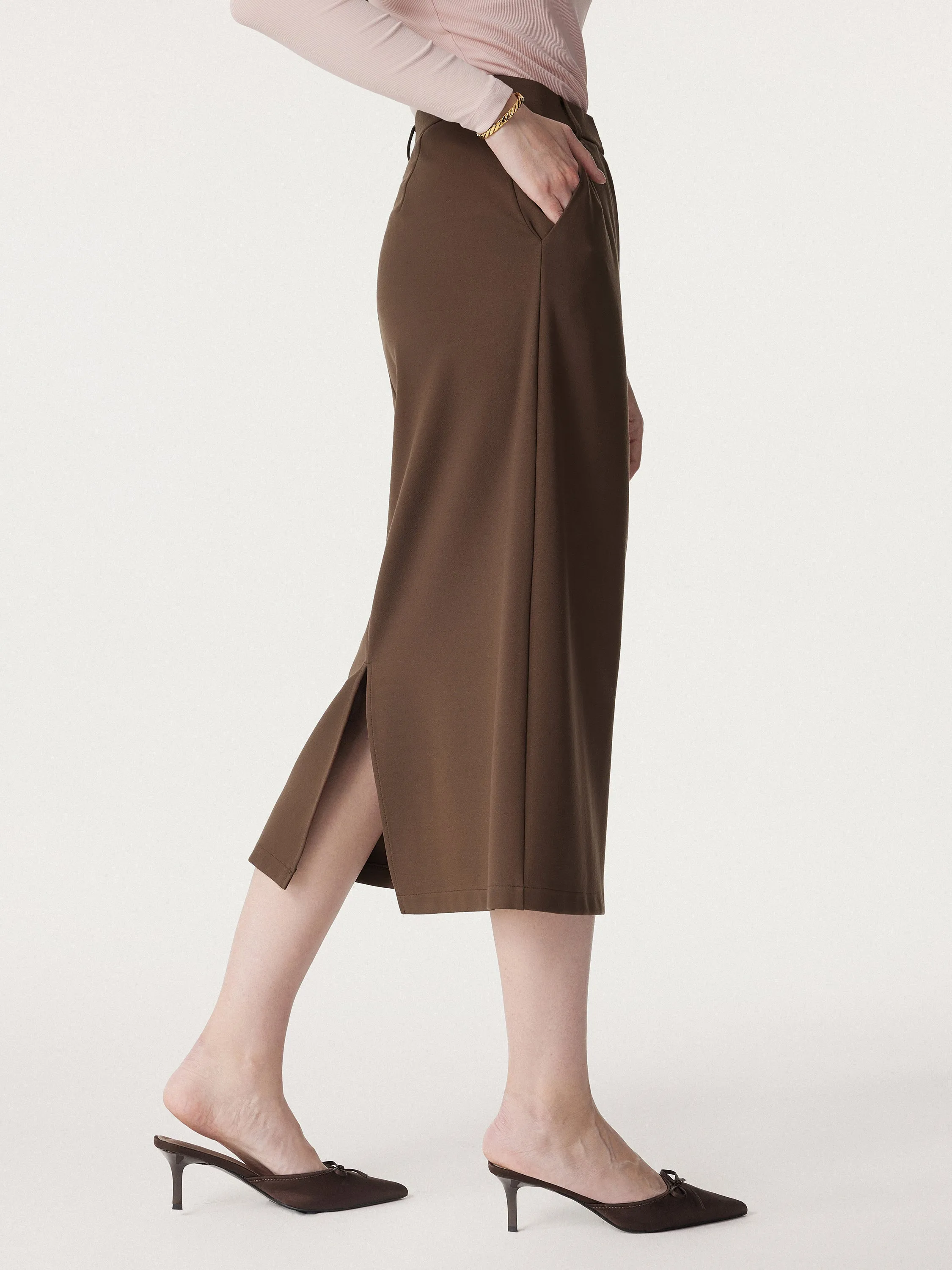 High Rise Midi Ponte Skirt with Pockets sold by ogl move product image thumbnail 2