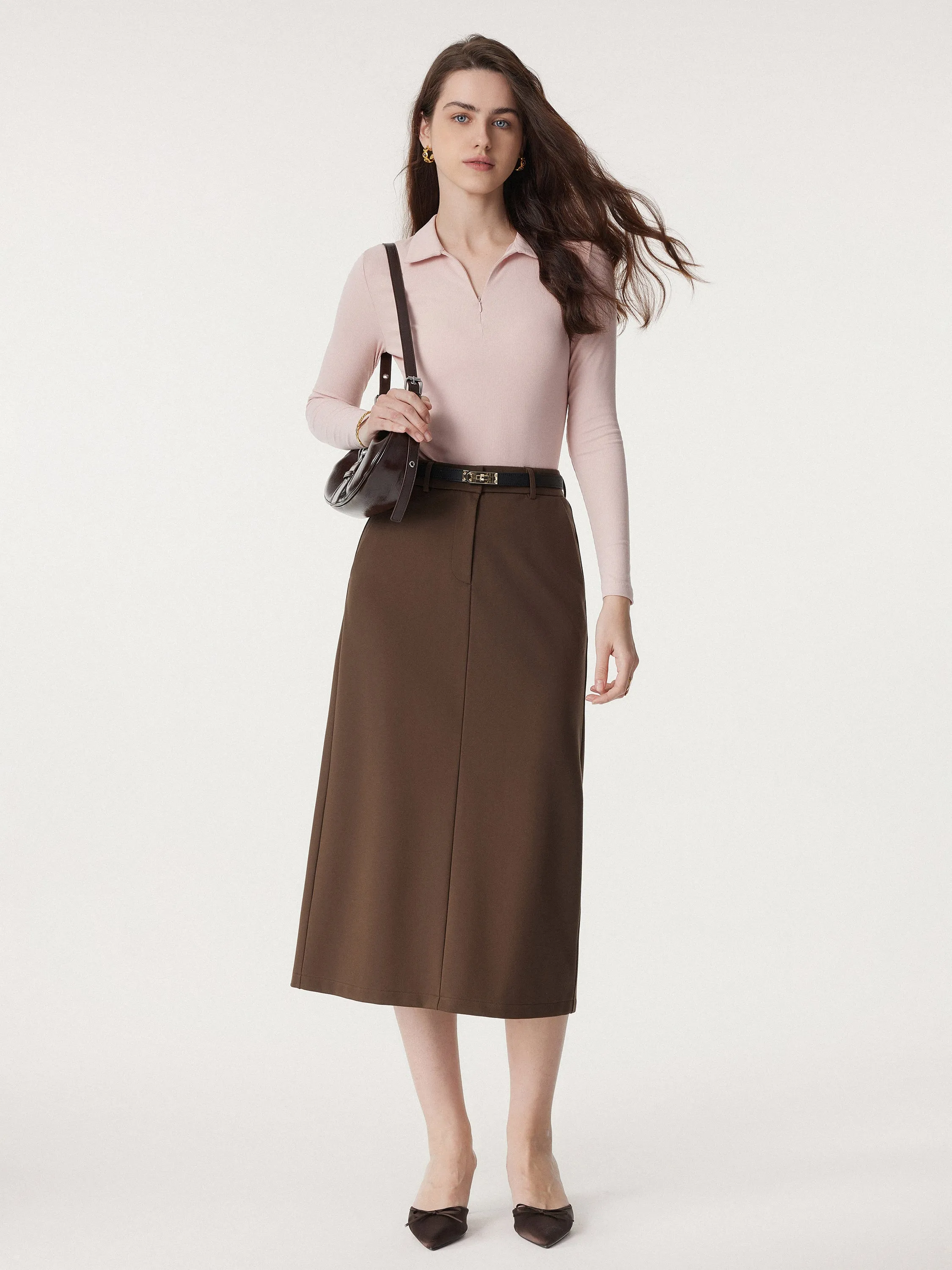 High Rise Midi Ponte Skirt with Pockets sold by ogl move