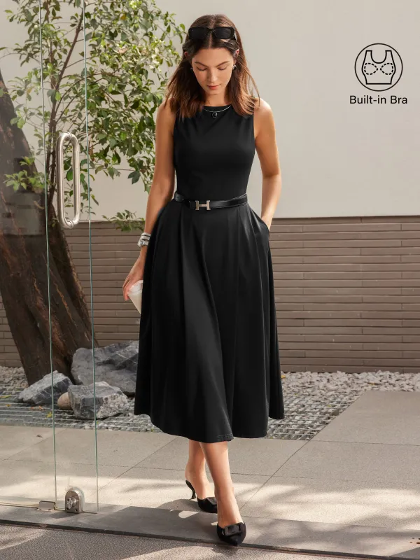 Boatneck Bamboo Ponte Brami Midi Dress with Pockets sold by OGLmove