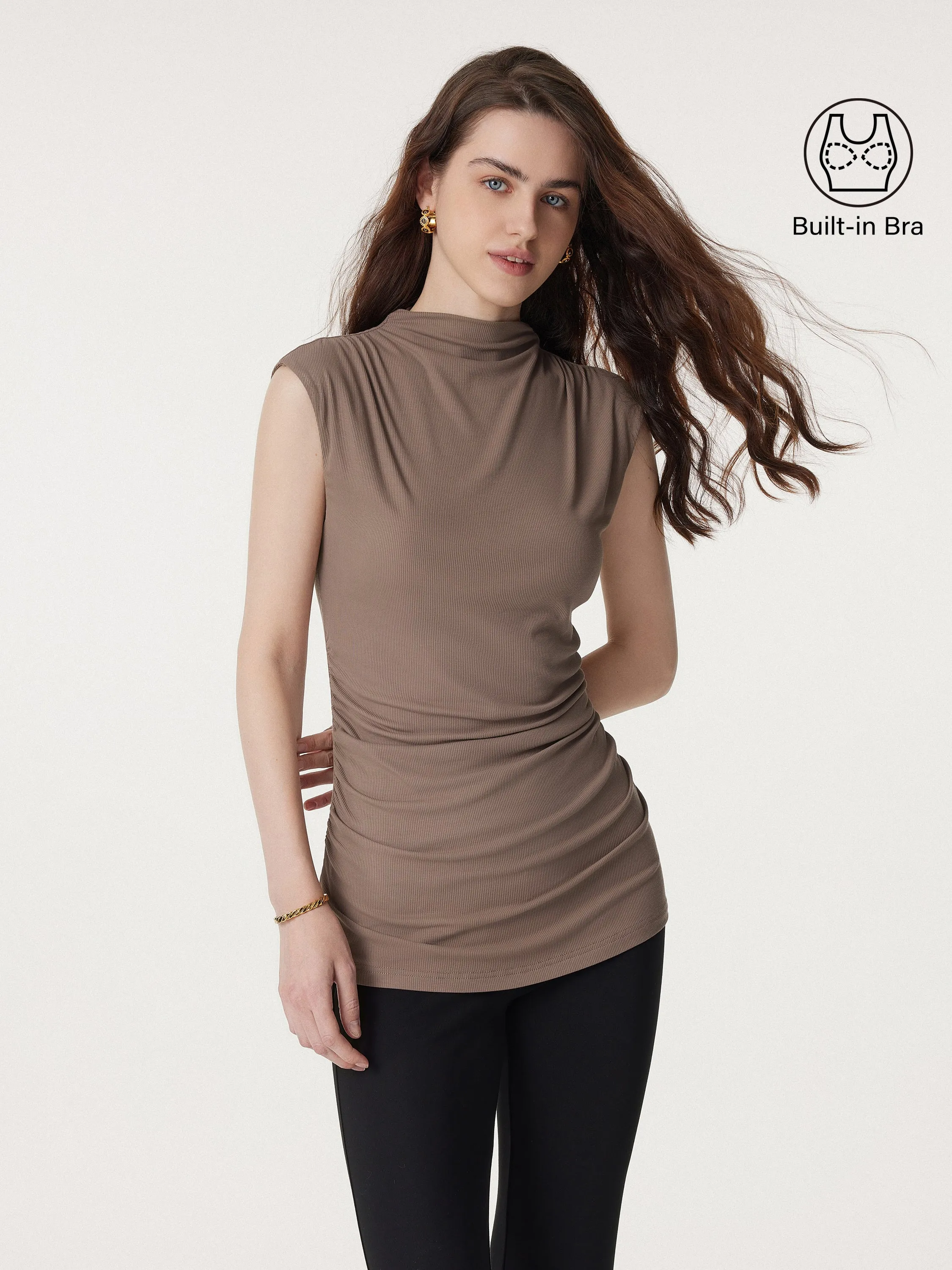 Mockneck Ruched New Airy Brami Long Tank sold by ogl move product image thumbnail 3