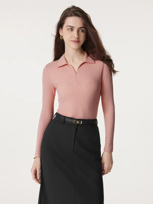 Polo Neck Long Sleeve Zippered Top sold by ogl move