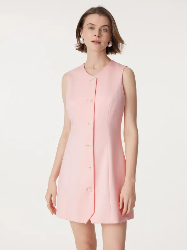 A-line Button-up Mini Dress with Princess Seams sold by ogl move