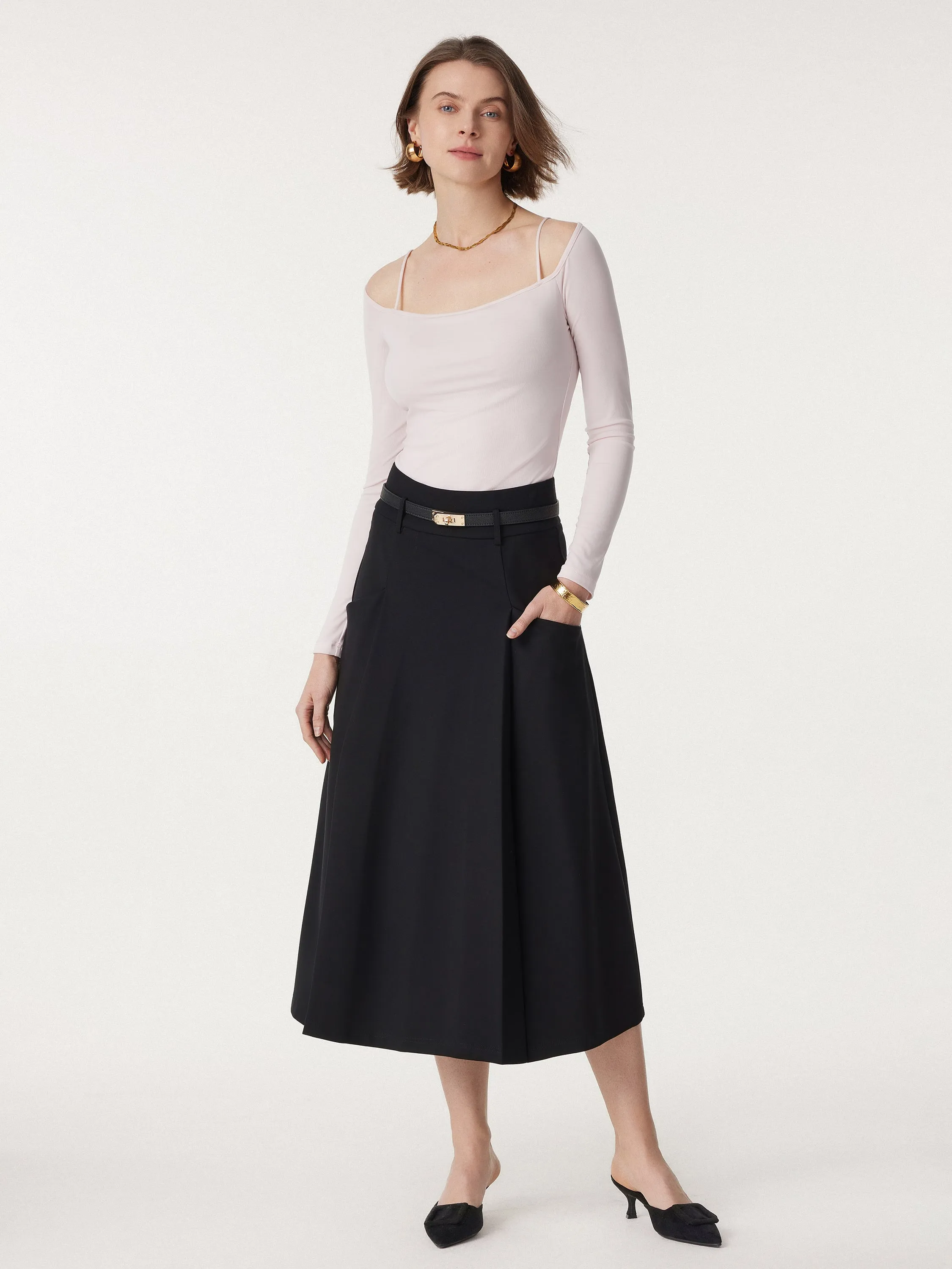 Fluid Midi Circle Skirt with Pockets sold by ogl move