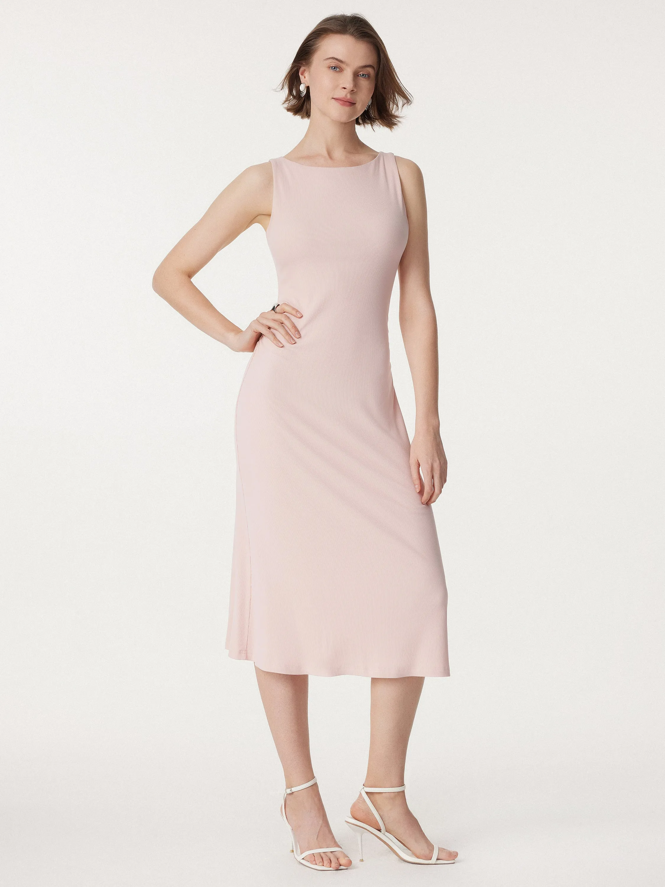 Boatneck Side Ruched New Airy Brami Midi Dress sold by ogl move product image thumbnail 4