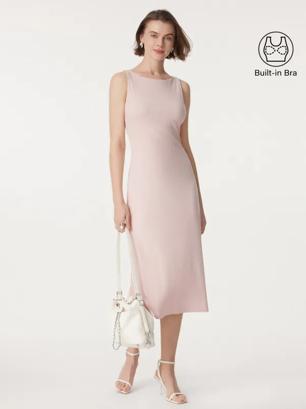Boatneck Side Ruched New Airy Brami Midi Dress sold by ogl move
