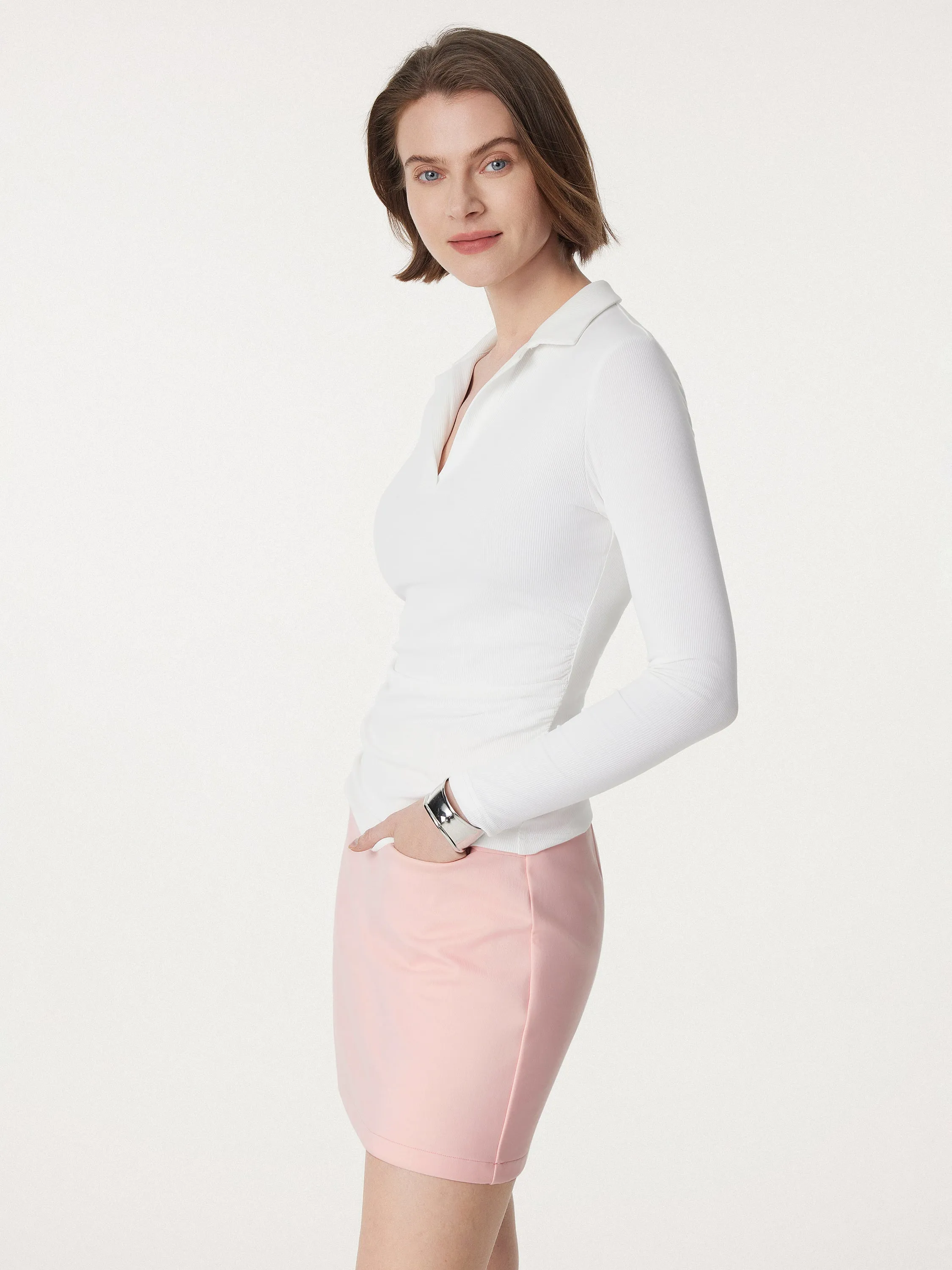 Polo Neck Ribbed Side Ruching Brami Top sold by ogl move product image thumbnail 5