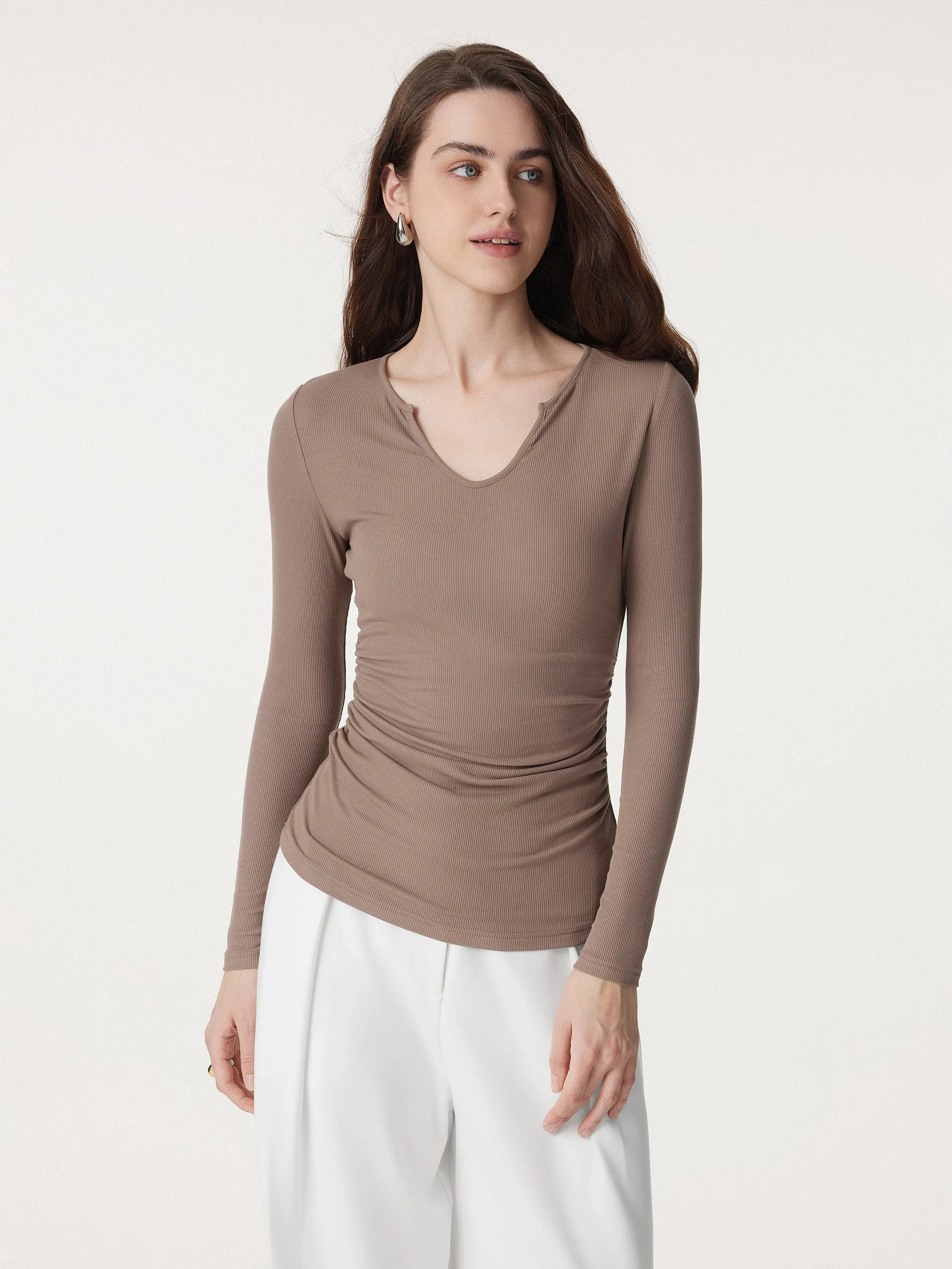 V-neck Side Ruched Long Sleeve Top sold by ogl move product image thumbnail 3