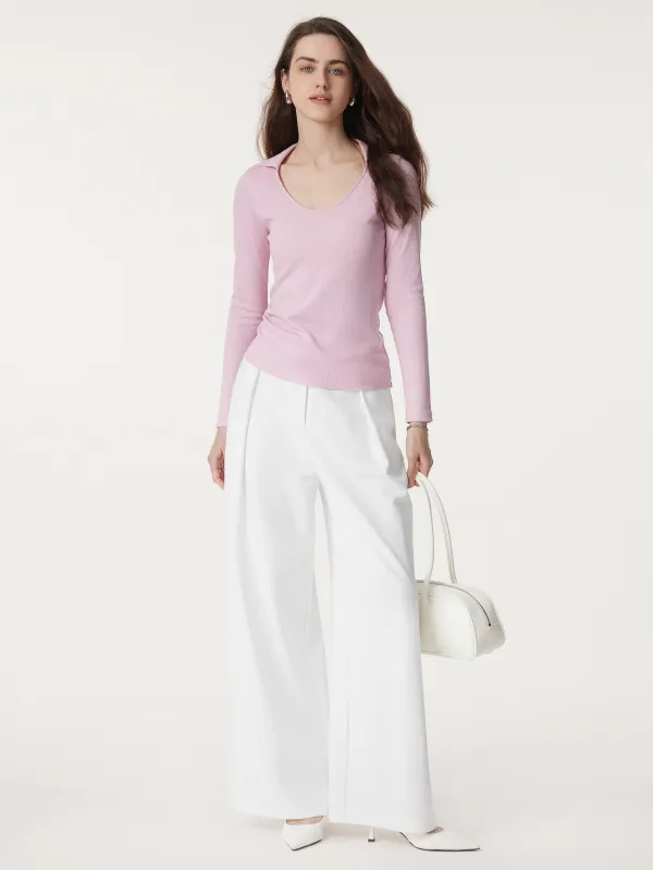Collared Scoop Neck Long Sleeve Top sold by ogl move