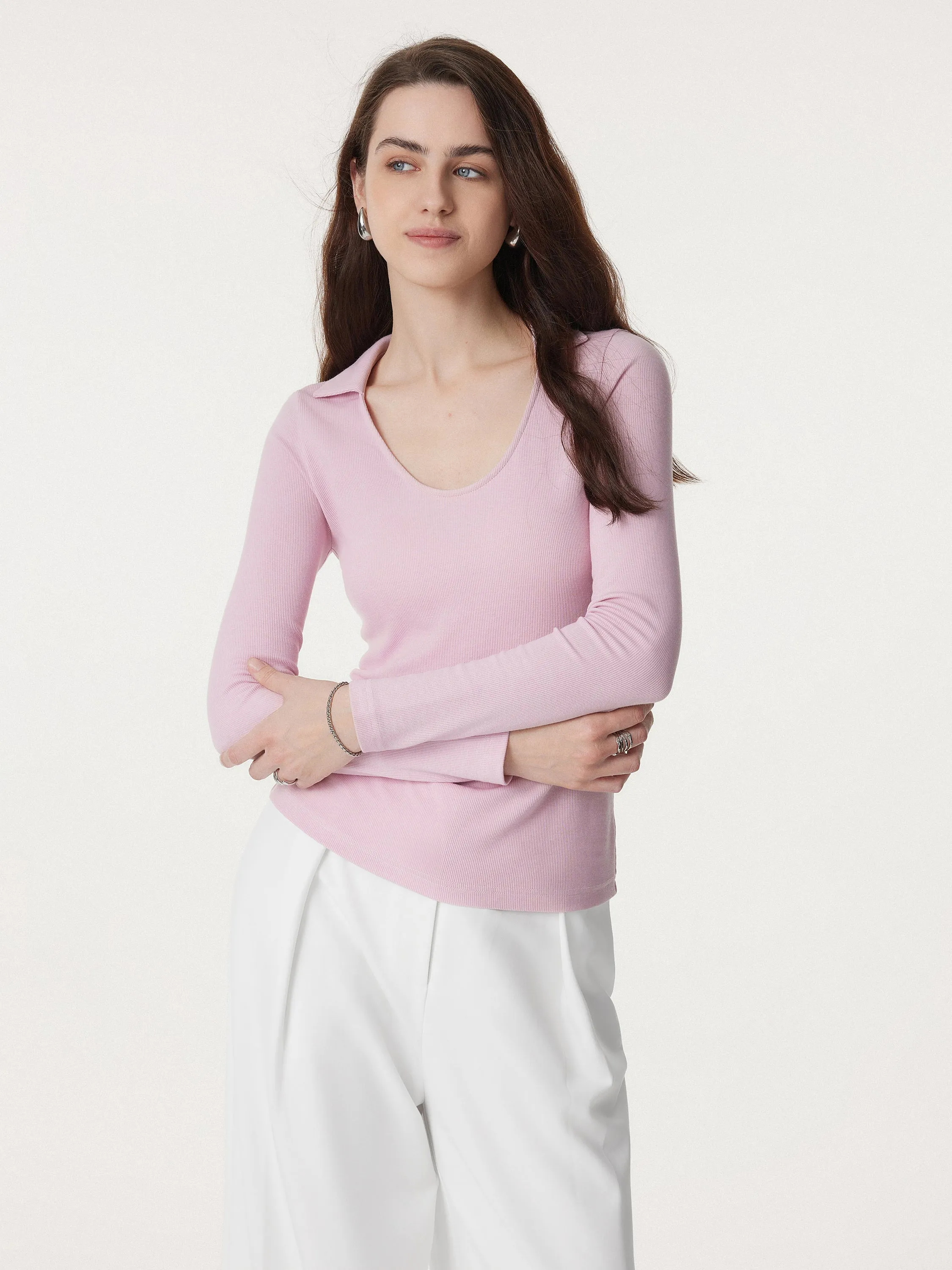 Collared Scoop Neck Long Sleeve Top sold by ogl move product image thumbnail 3