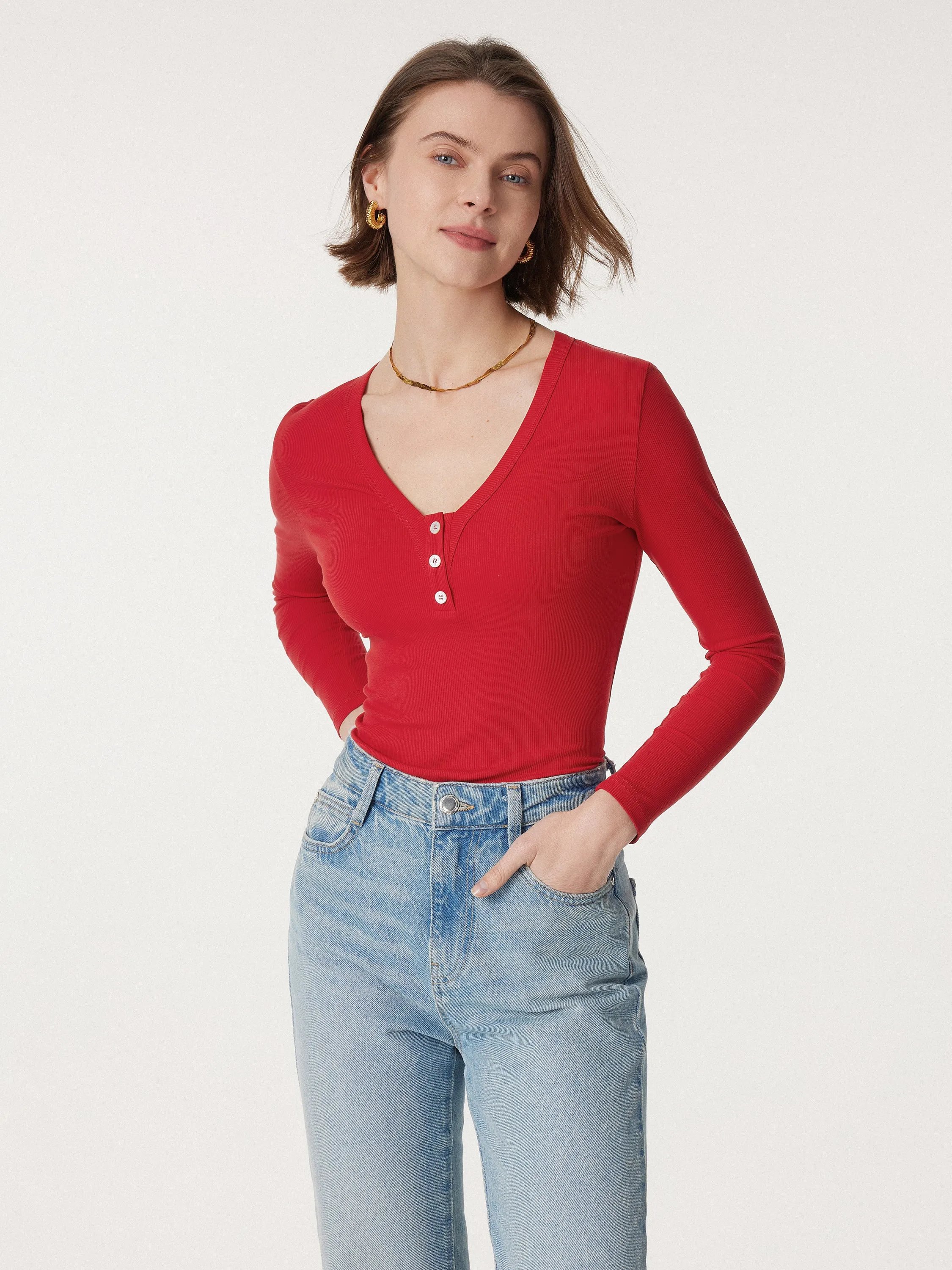 V-neck Long Sleeve Henley Top sold by ogl move product image thumbnail 4