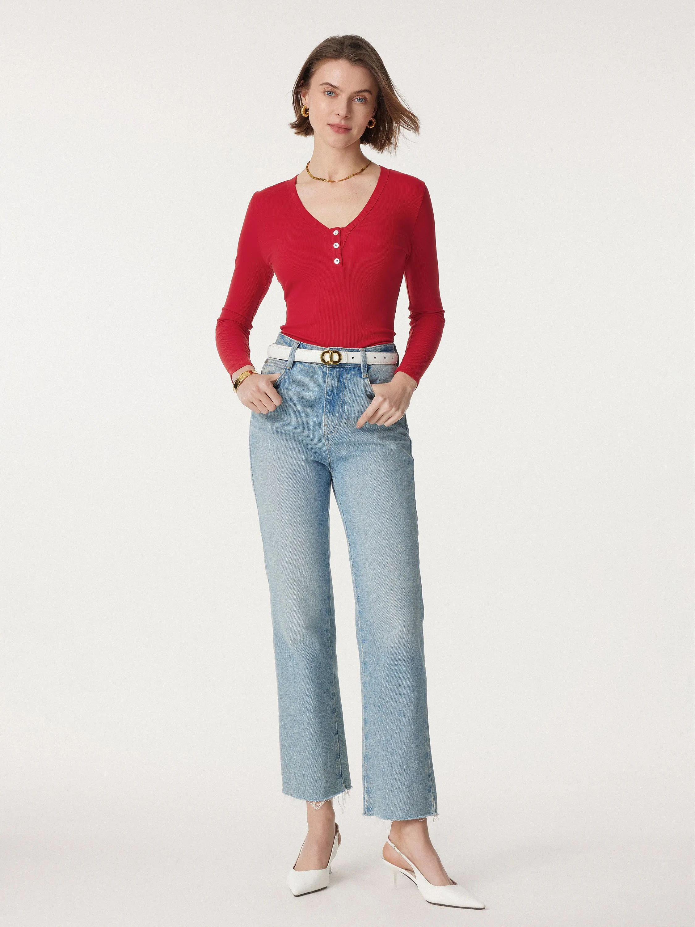 V-neck Long Sleeve Henley Top sold by ogl move product image thumbnail 3