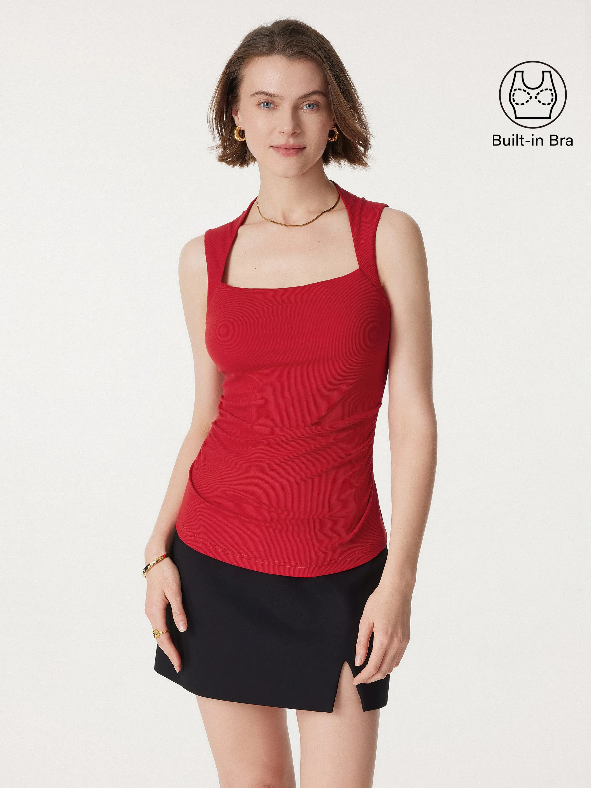 Square Neck Side Ruched New Airy Brami Tank sold by ogl move