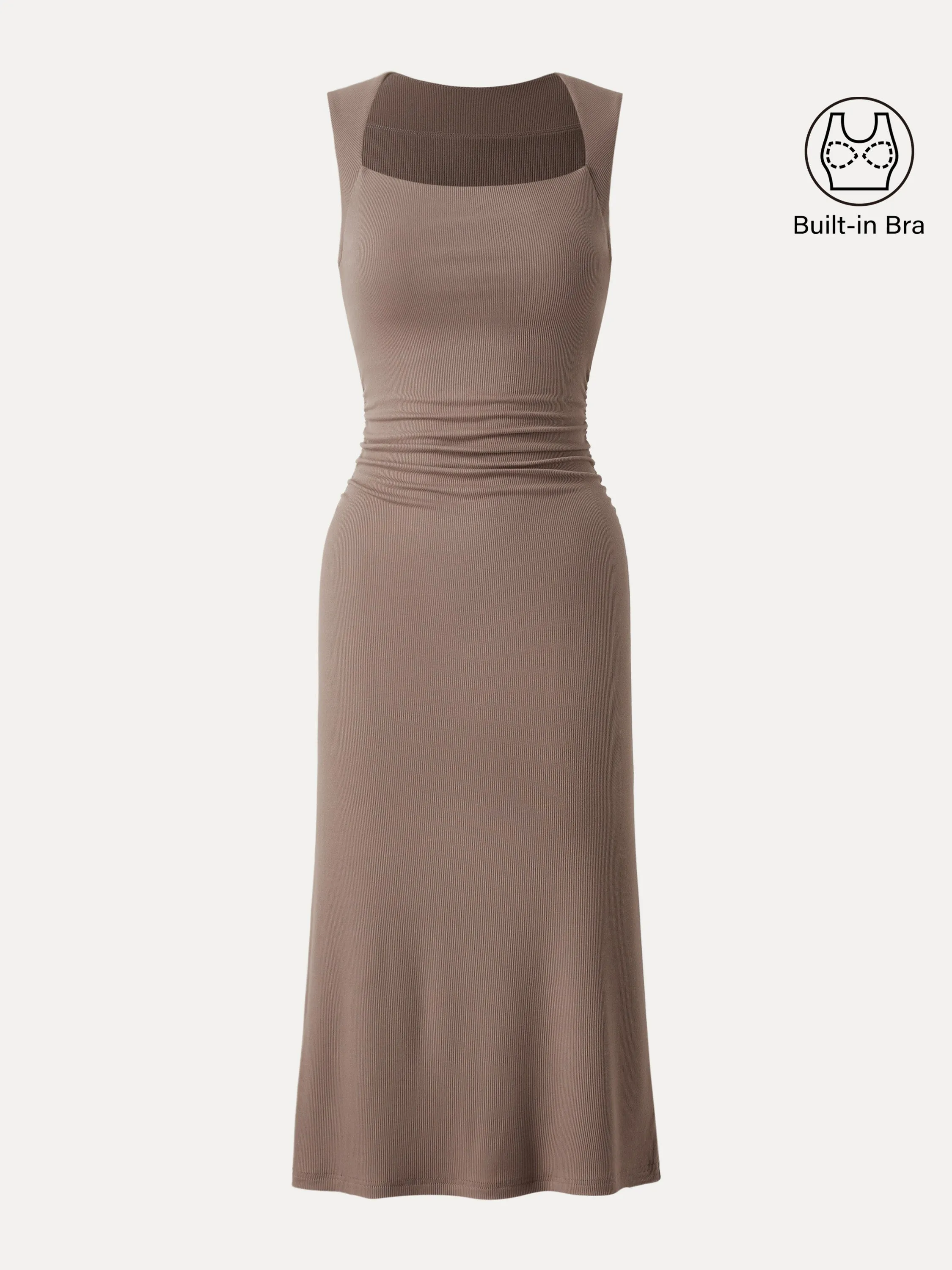 Square Neck Side Ruched Sleeveless Brami Midi Dress sold by ogl move product image thumbnail 2