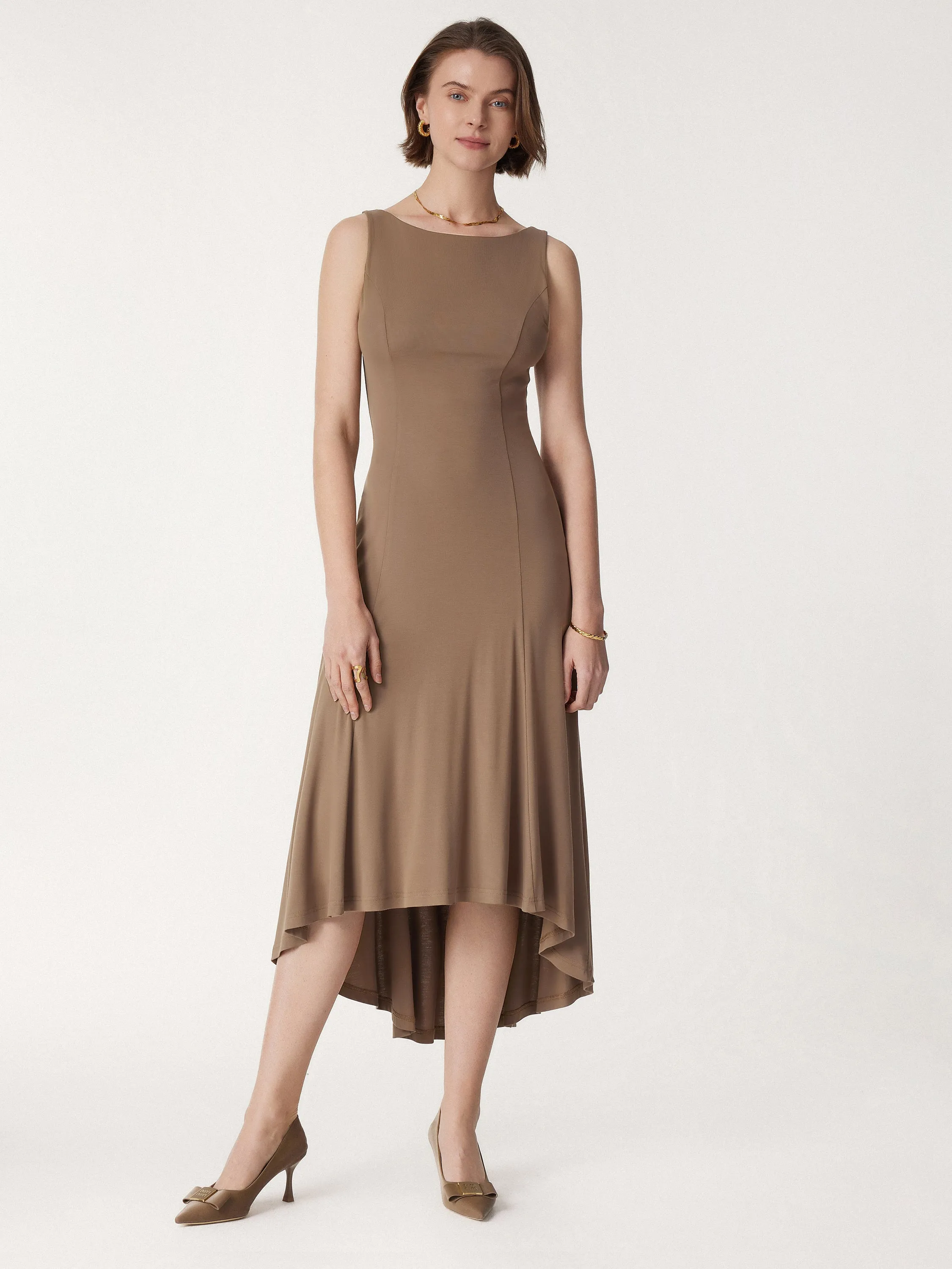 Retreat Boatneck Sleeveless High-low Midi Dress sold by ogl move product image thumbnail 3