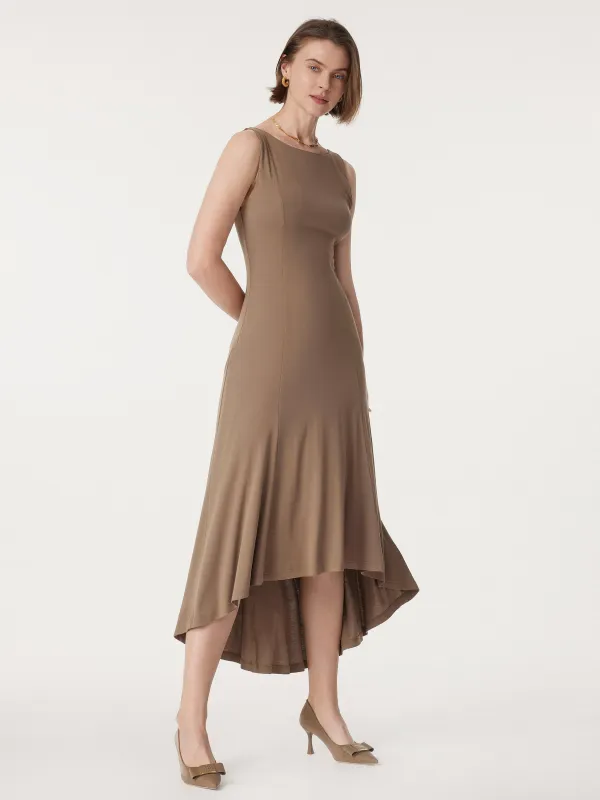 Retreat Boatneck Sleeveless High-low Midi Dress sold by ogl move