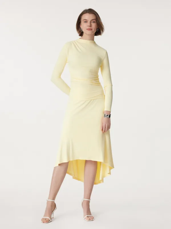 2Pcs Set Mockneck Side Ruched Top & High-low Midi Skirt sold by ogl move