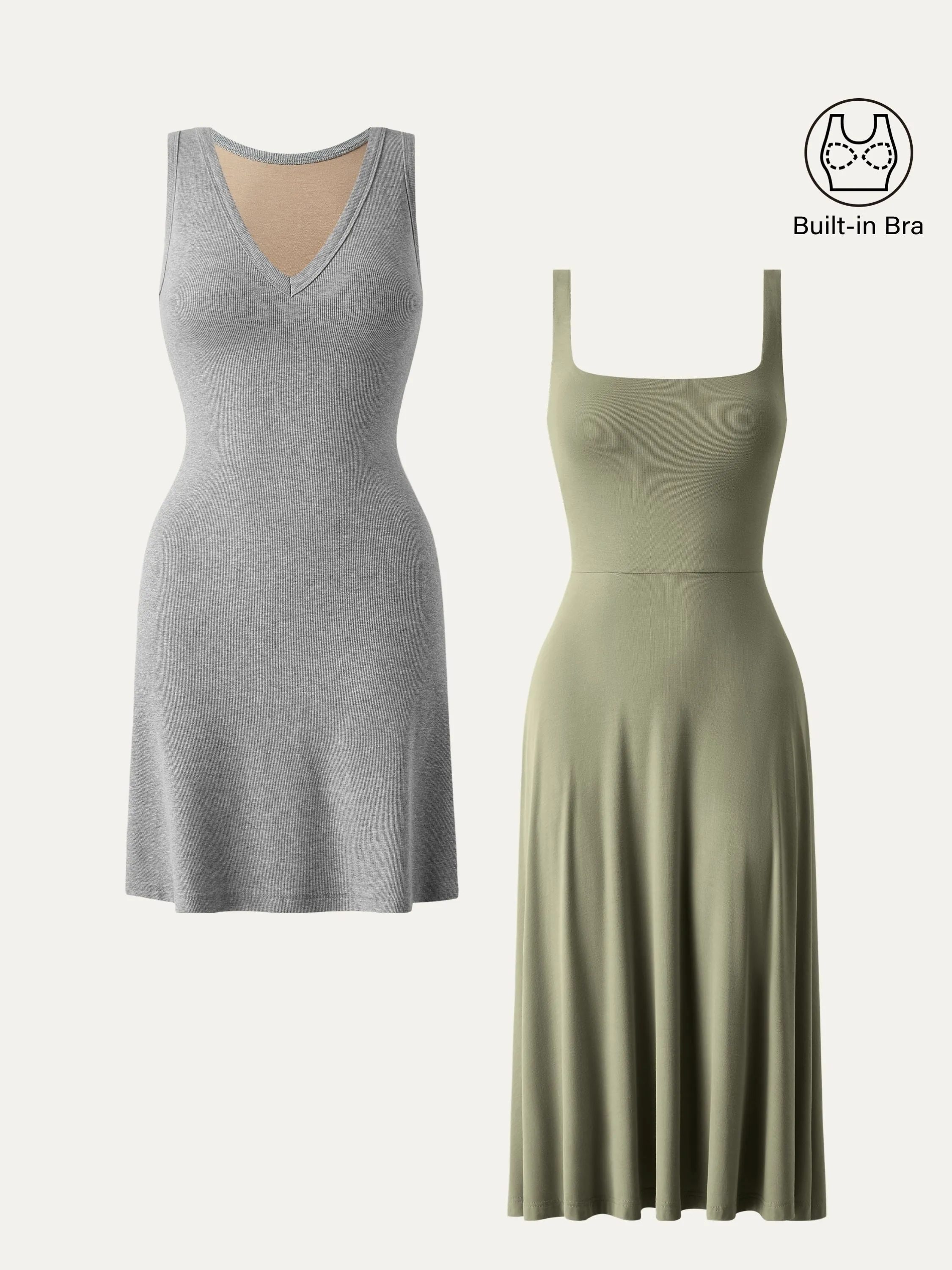 2Pcs Set V-neck Brami Dress & Square Neck Brami Midi Dress sold by ogl move product image thumbnail 3