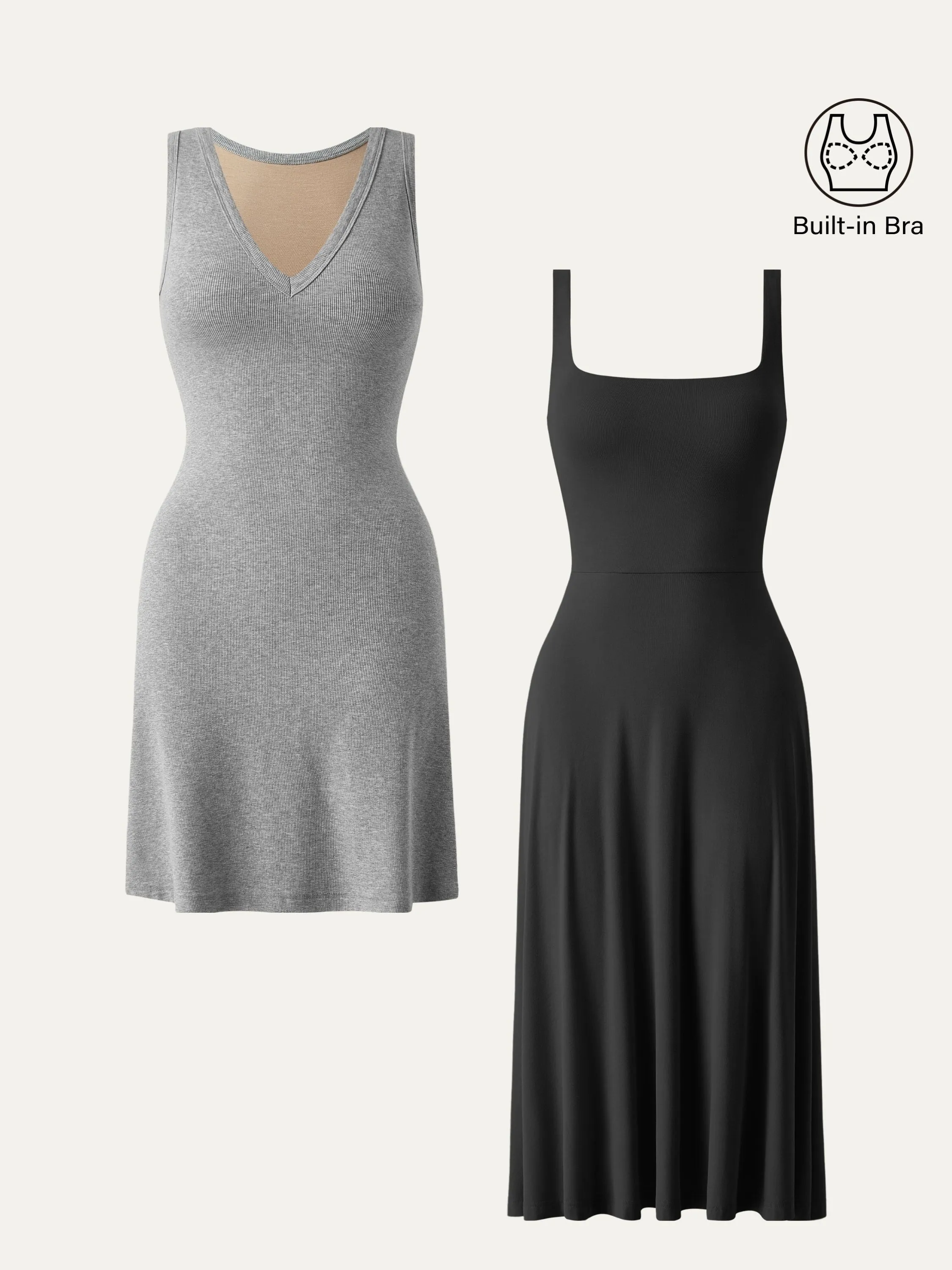 2Pcs Set V-neck Brami Dress & Square Neck Brami Midi Dress sold by ogl move product image thumbnail 2