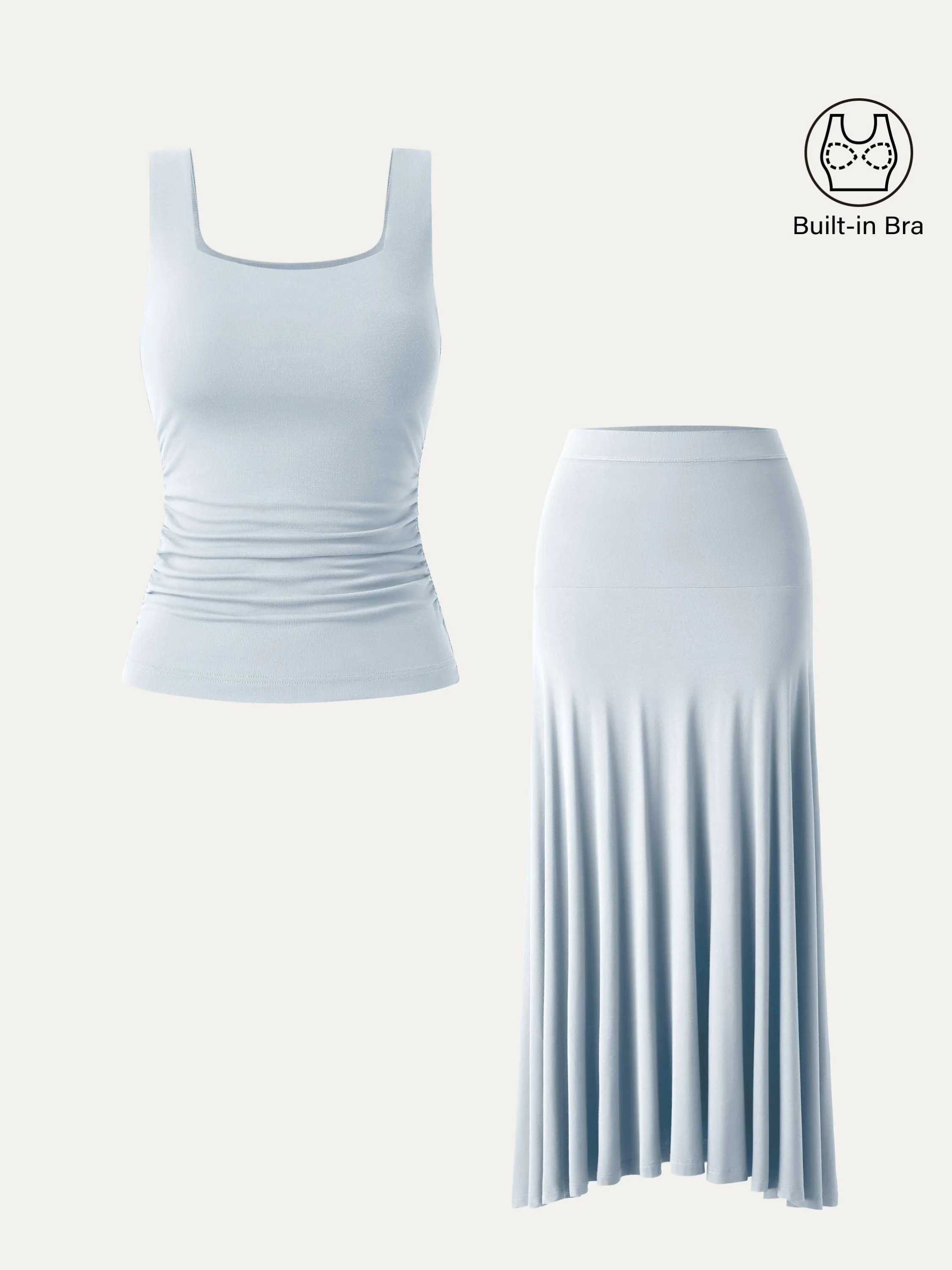 2Pcs Set Square Neck Brami Tank & Full Circle Maxi Skirt sold by ogl move product image thumbnail 5