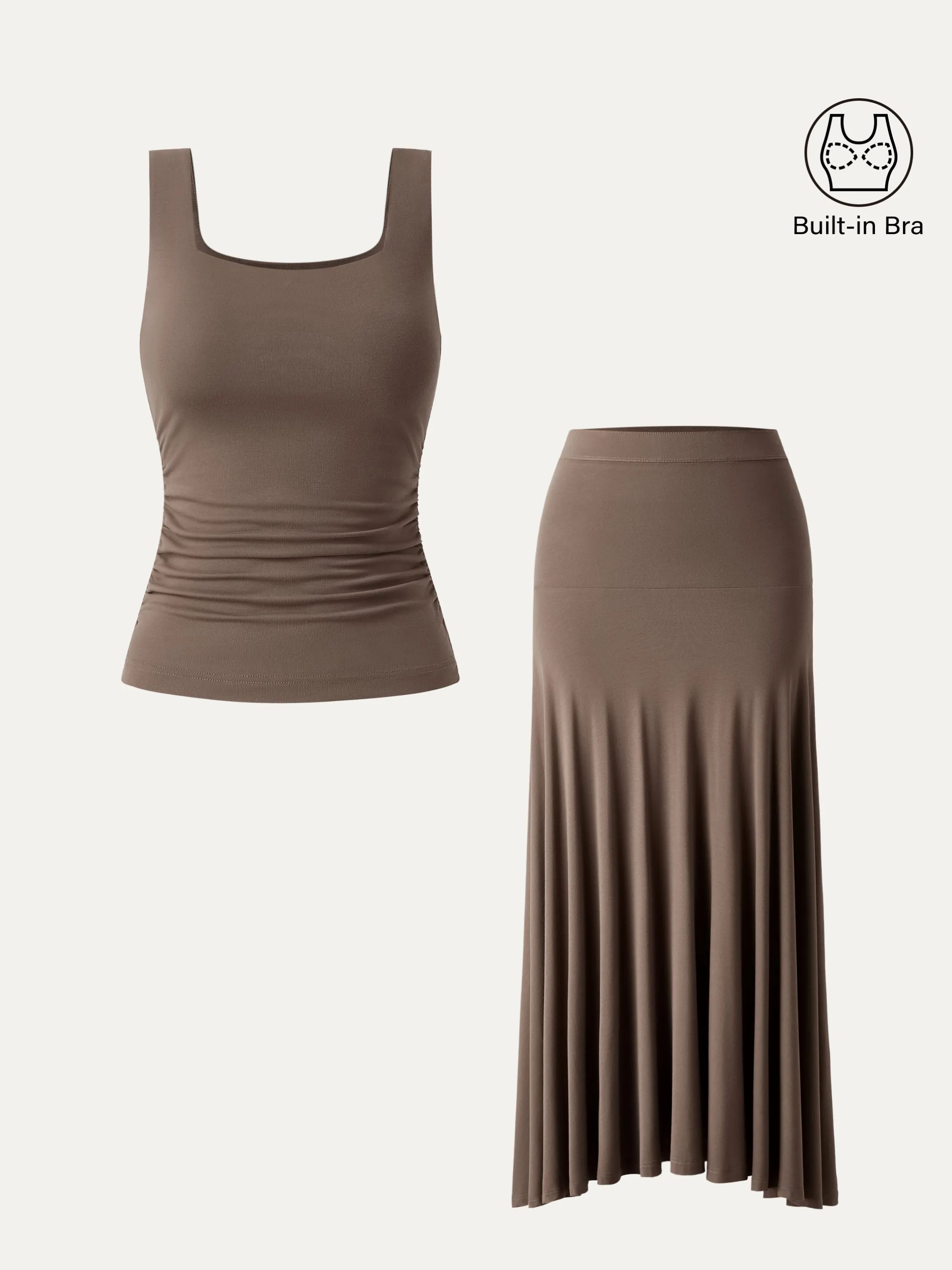 2Pcs Set Square Neck Brami Tank & Full Circle Maxi Skirt sold by ogl move product image thumbnail 2