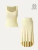 2Pcs Set Diamond Neck Brami Tank & High-low Midi Skirt sold by ogl move