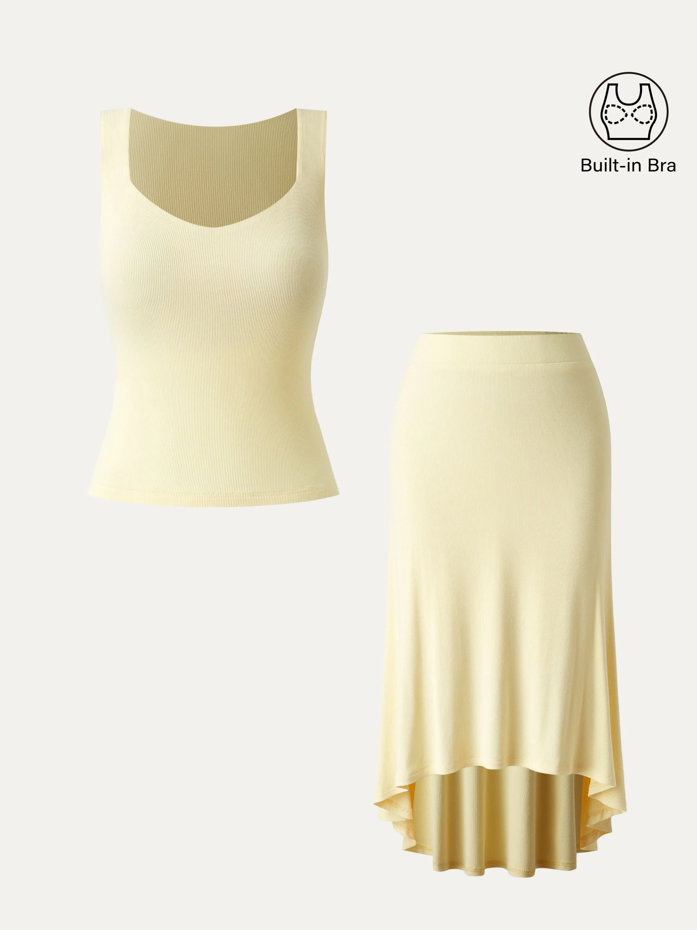 2Pcs Set Diamond Neck Brami Tank & High-low Midi Skirt sold by ogl move product image thumbnail 2