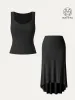 2Pcs Set Diamond Neck Brami Tank & High-low Midi Skirt sold by ogl move
