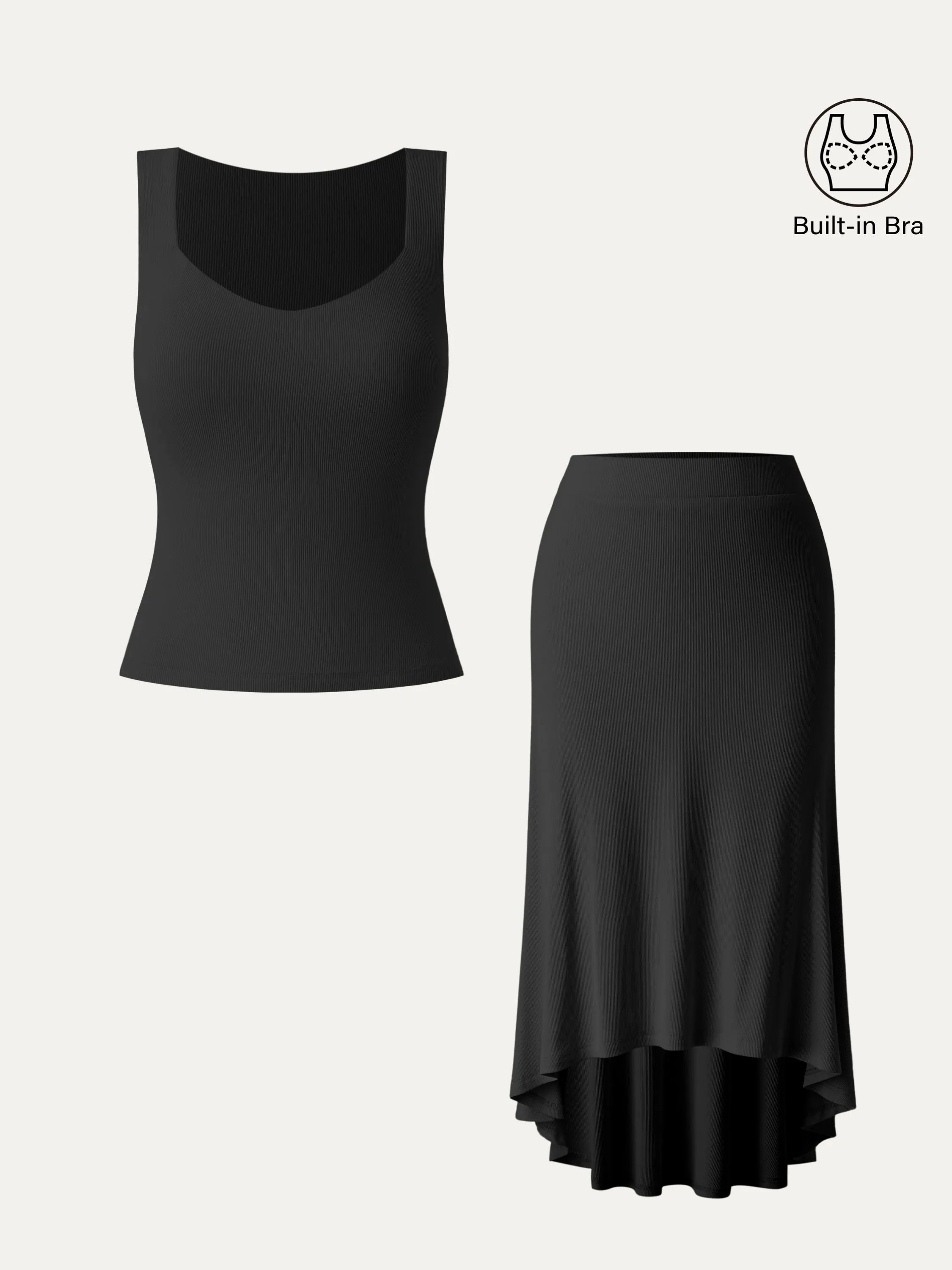 2Pcs Set Diamond Neck Brami Tank & High-low Midi Skirt sold by ogl move product image thumbnail 4