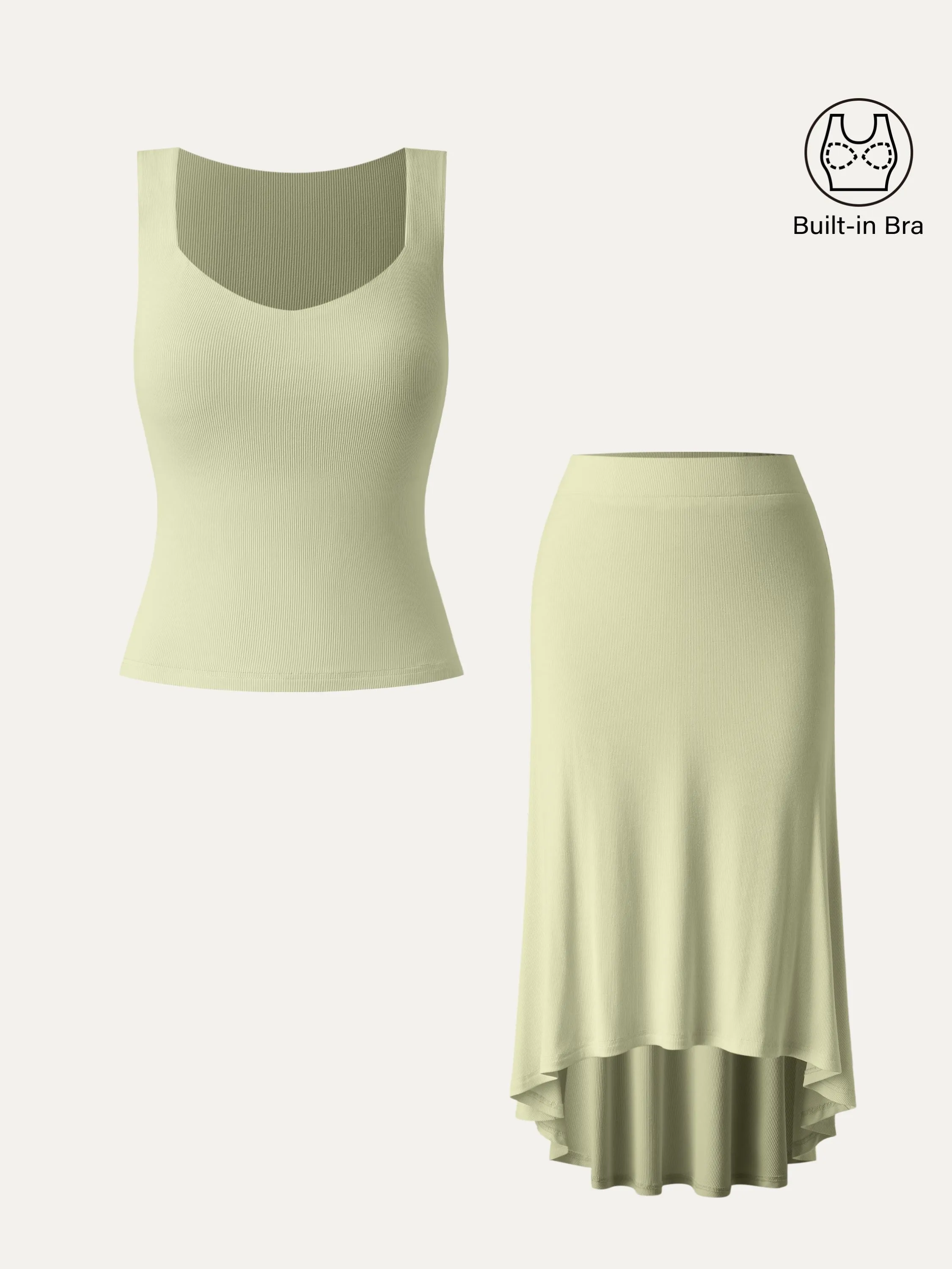 2Pcs Set Diamond Neck Brami Tank & High-low Midi Skirt sold by ogl move product image thumbnail 3