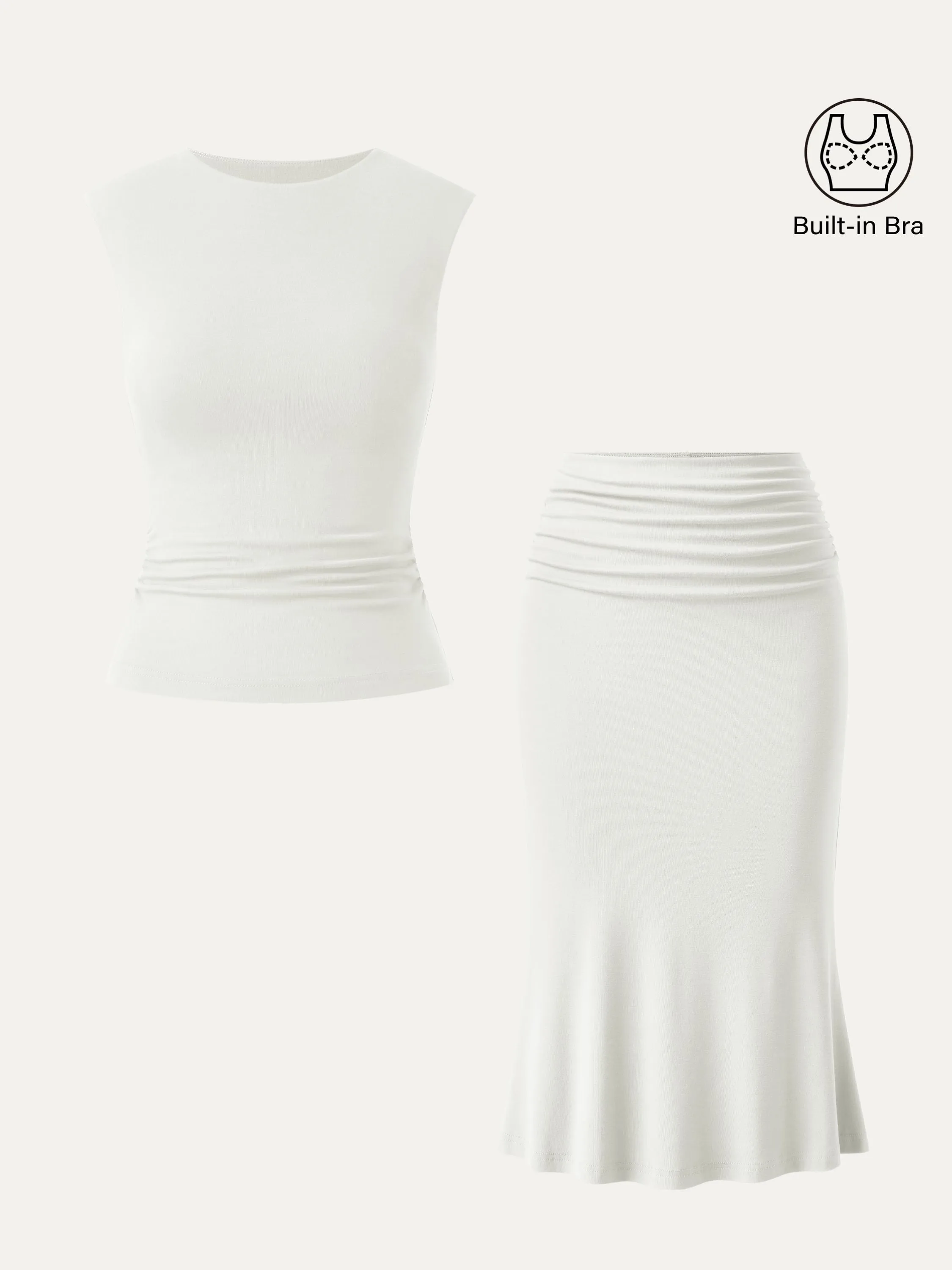 2Pcs Set Crewneck Side Ruched Brami Tank & Mermaid Midi Skirt sold by ogl move product image thumbnail 4